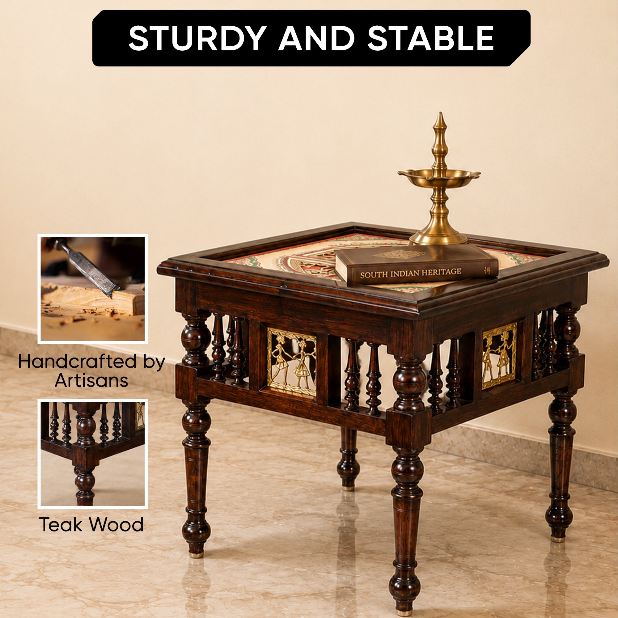 Soho Bedside Table in Teakwood with Walnut Finish (18x18x18)