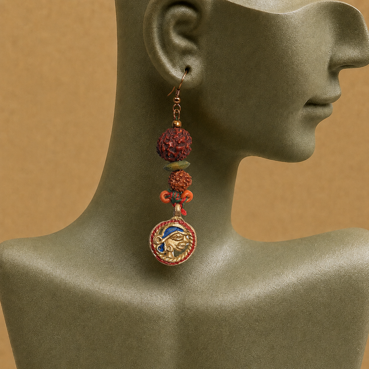 Divine Fusion: Handcrafted Wooden & Rudraksha Earrings