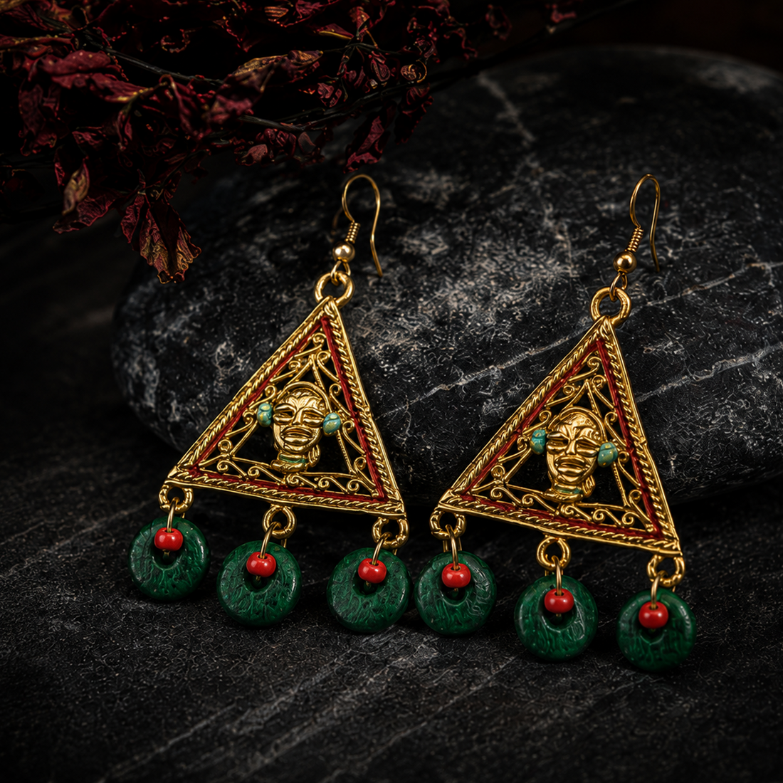 The Trinity Handcrafted Tribal Dhokra Earrings