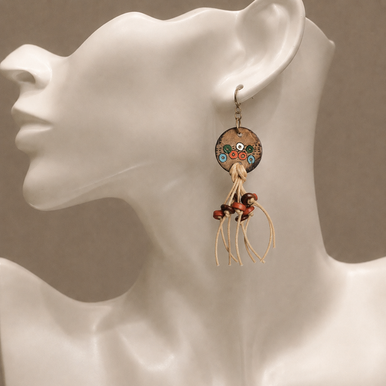 Rustic Loops: Handcrafted Wooden Earrings with Falling Strings