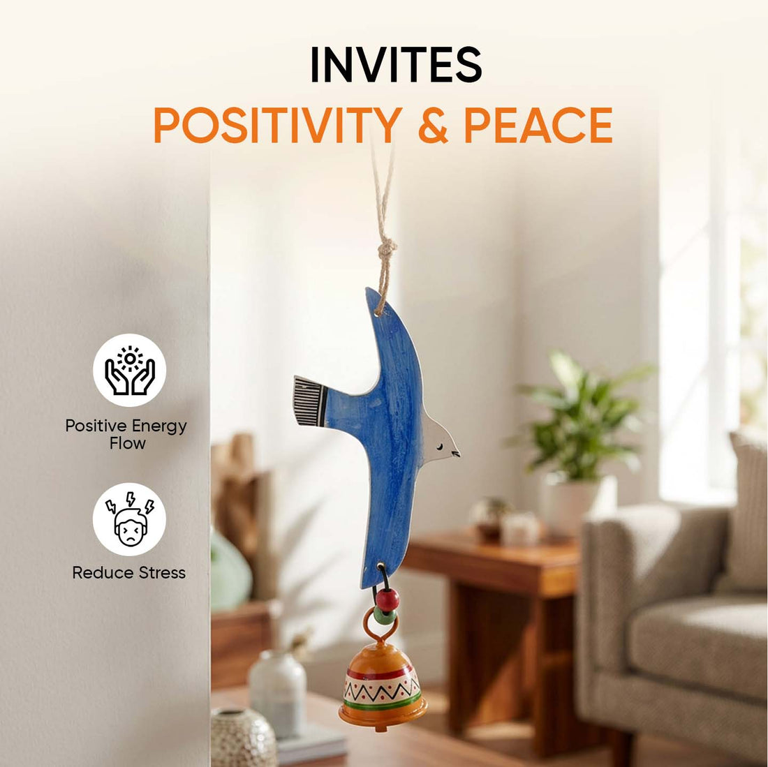 Blue Fly Bird Wind Chimes with Metal Bell for Home Decoration