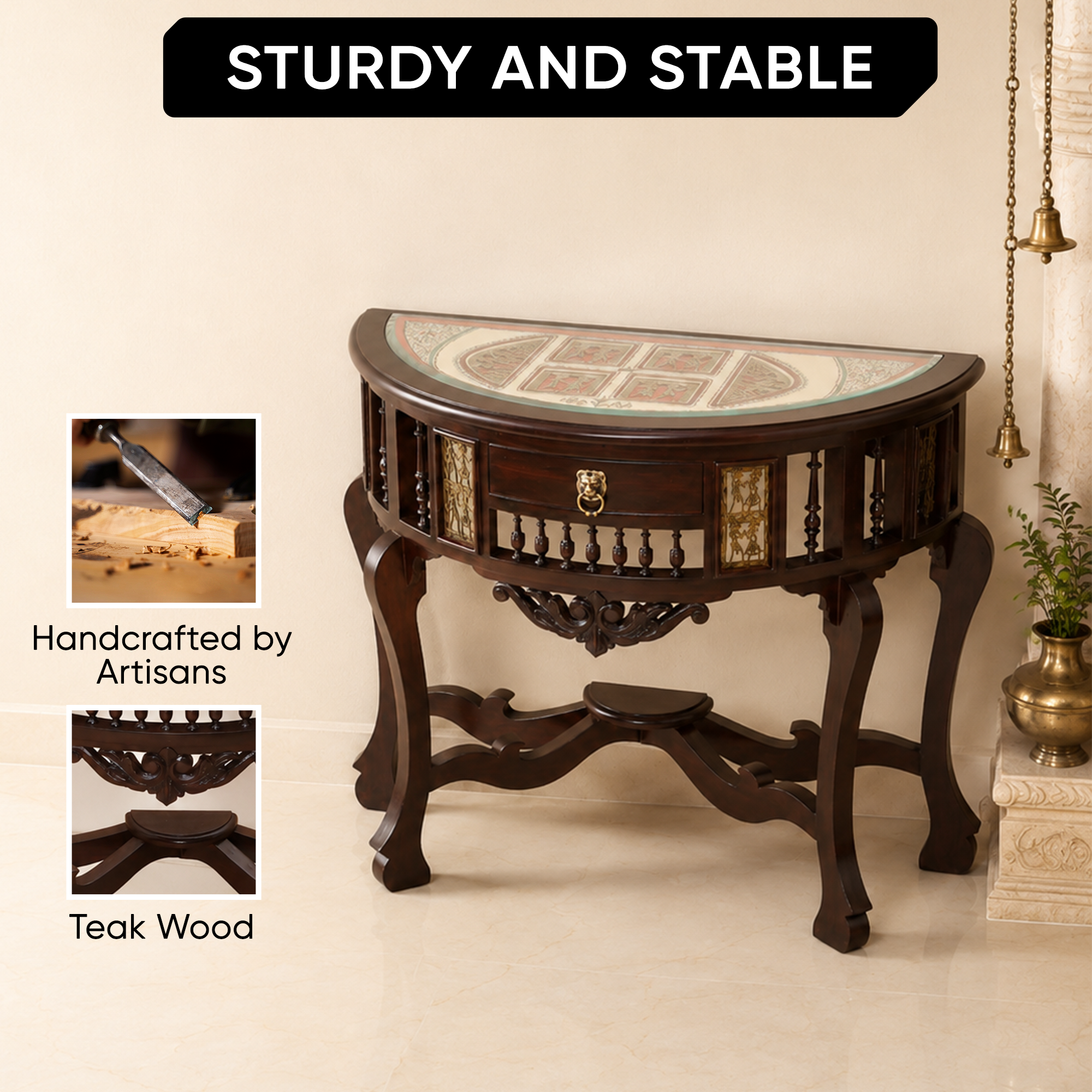 Awadh Console Table in Teakwood with Walnut Finish (36x18x30)