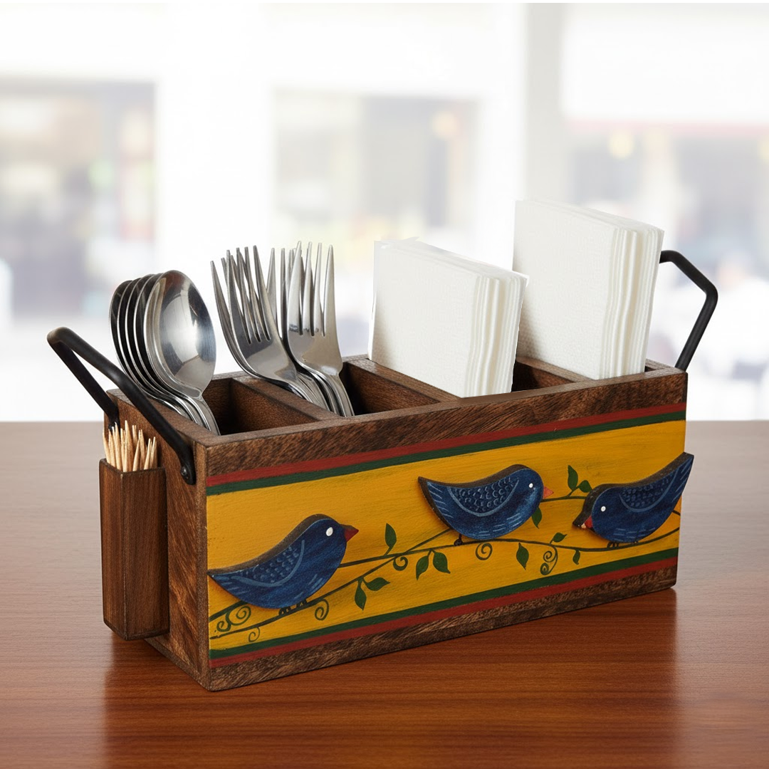 Love Birds Musturd Cutlery Holder (12x4x5.5)