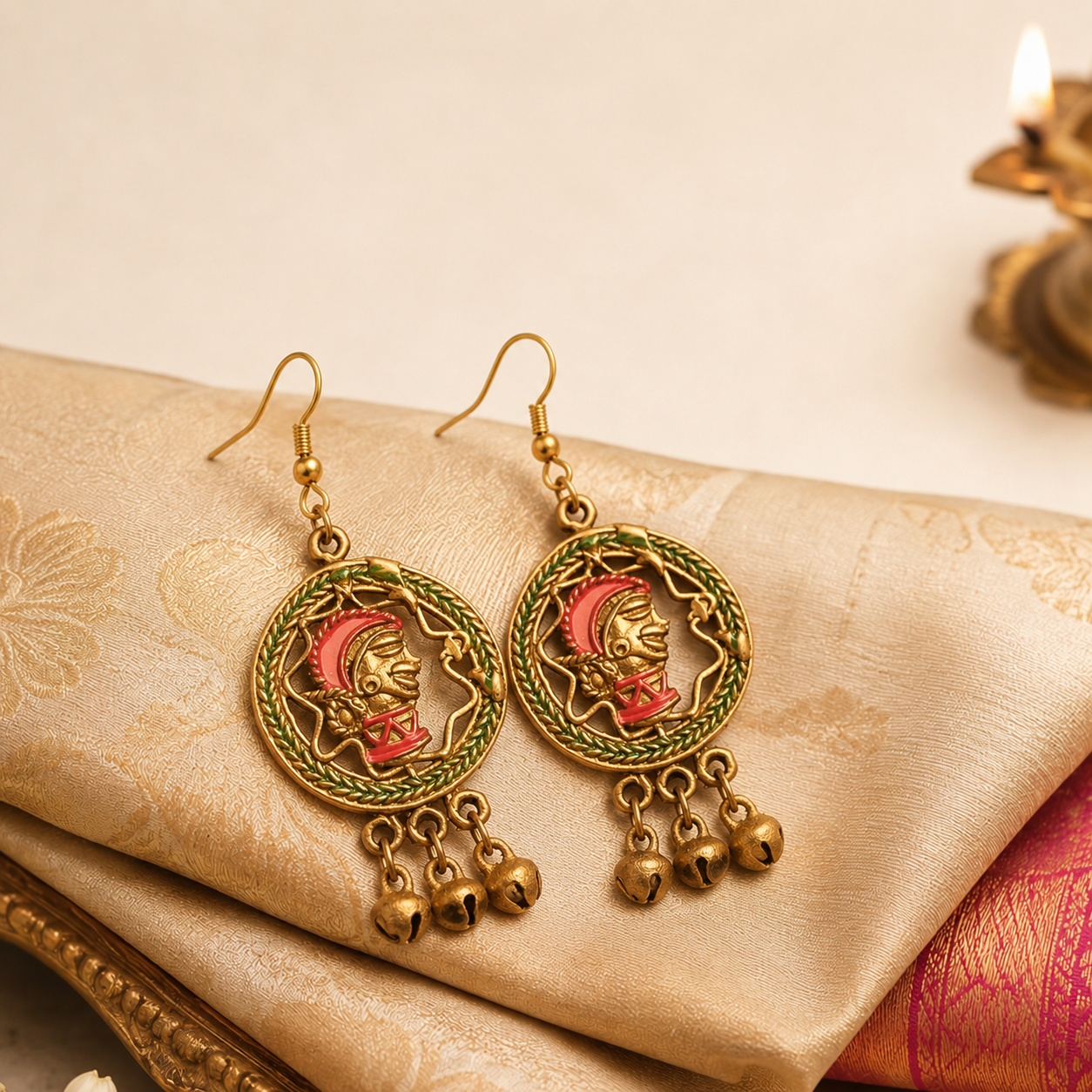 The Empress Star Handcrafted Trobal Dhokra Earrings