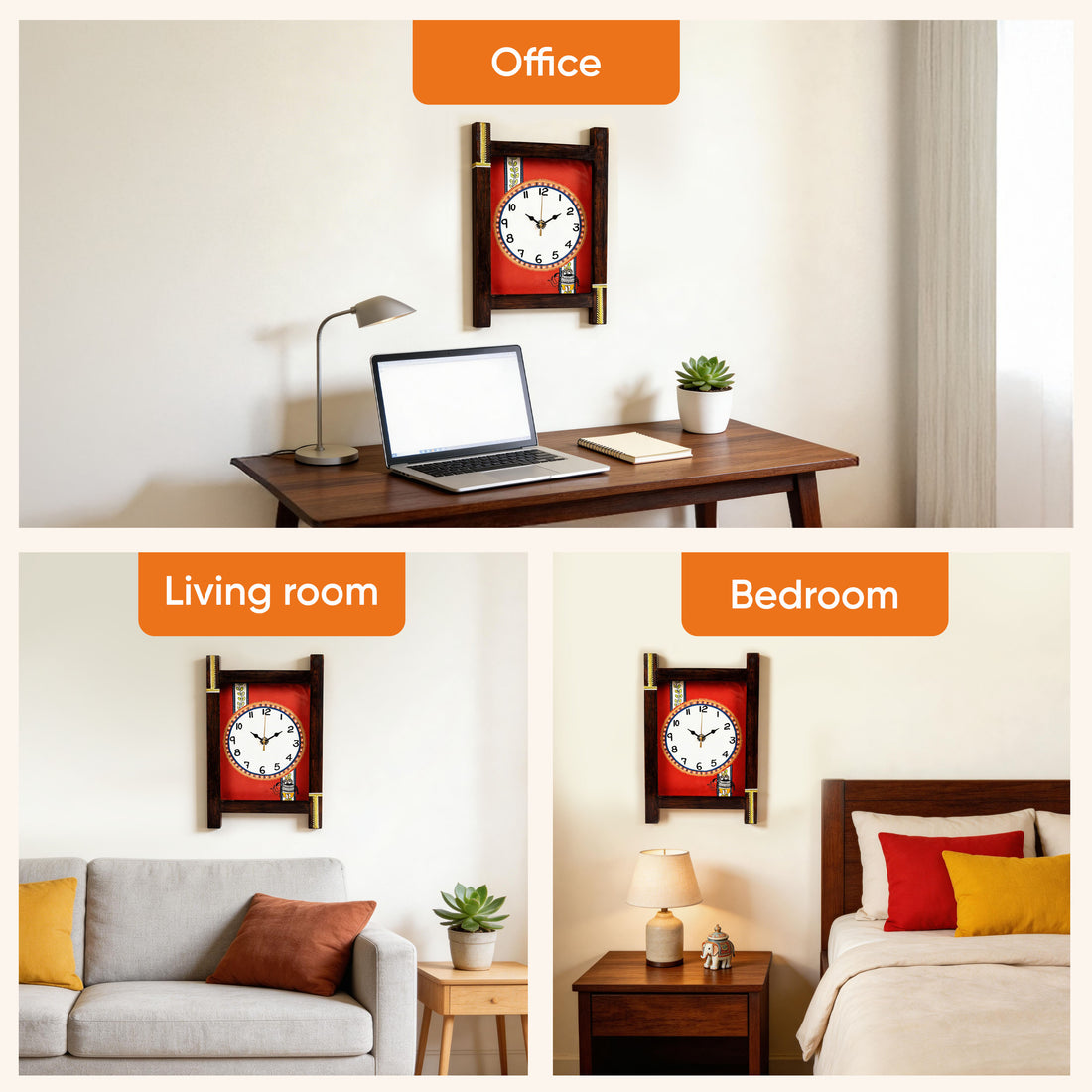 Wall Clock Handcrafted Wooden Tribal Art with Glass (9x1x14)