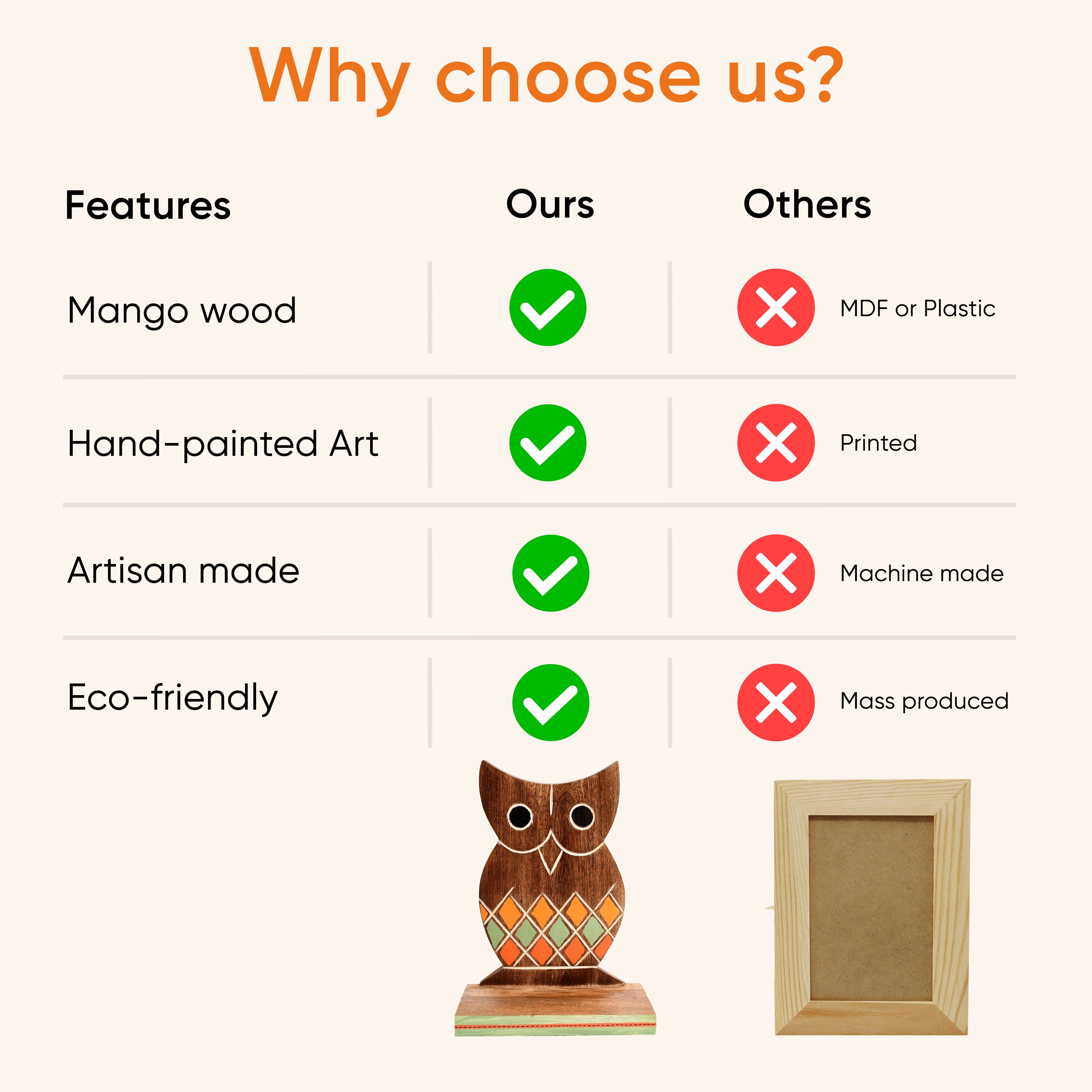 Wall Decor Handcrafted Wooden Tribal Art Owl Shelf (6.5x4x9.2)