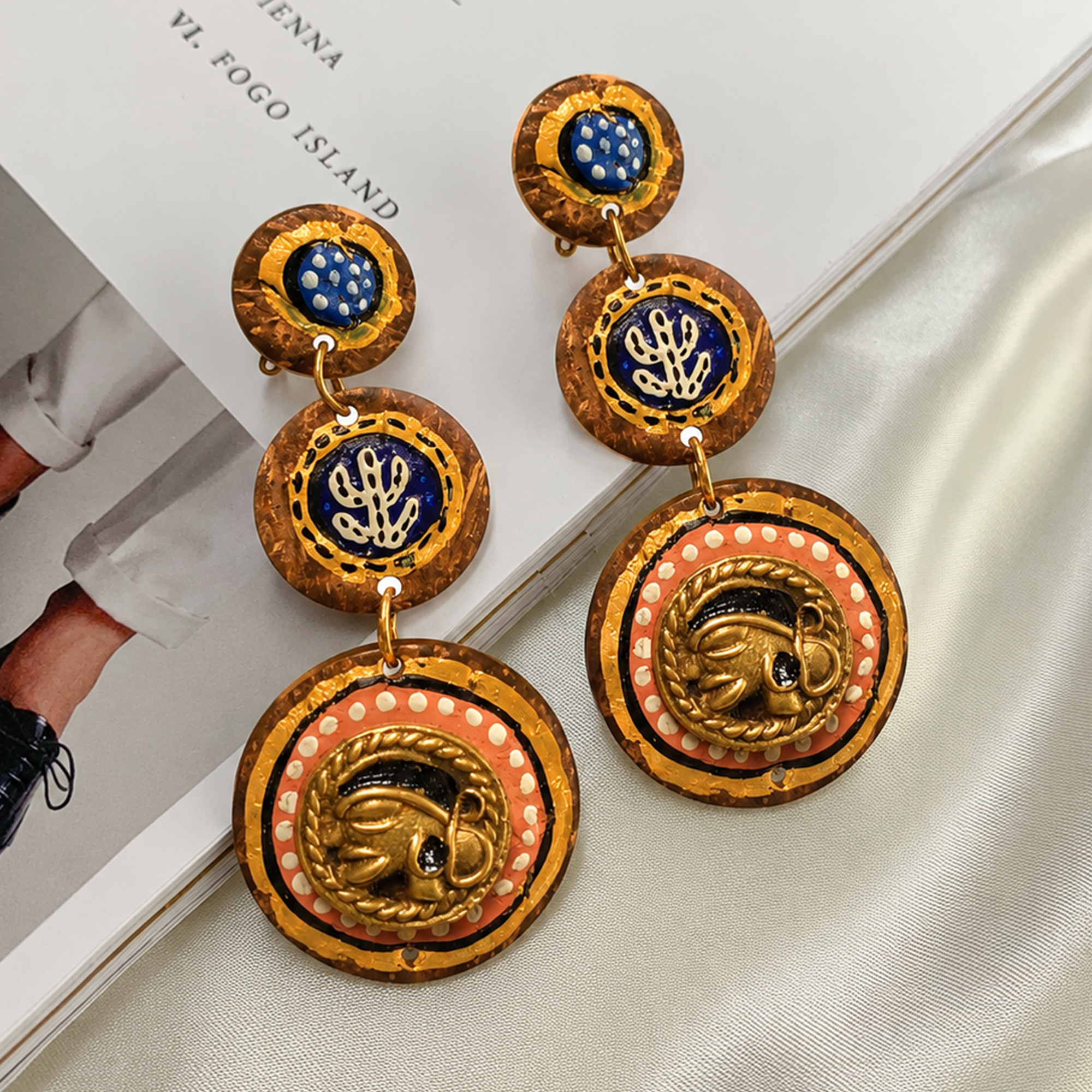 Tribal Drops Handcrafted Dhokra Earrings ini wood