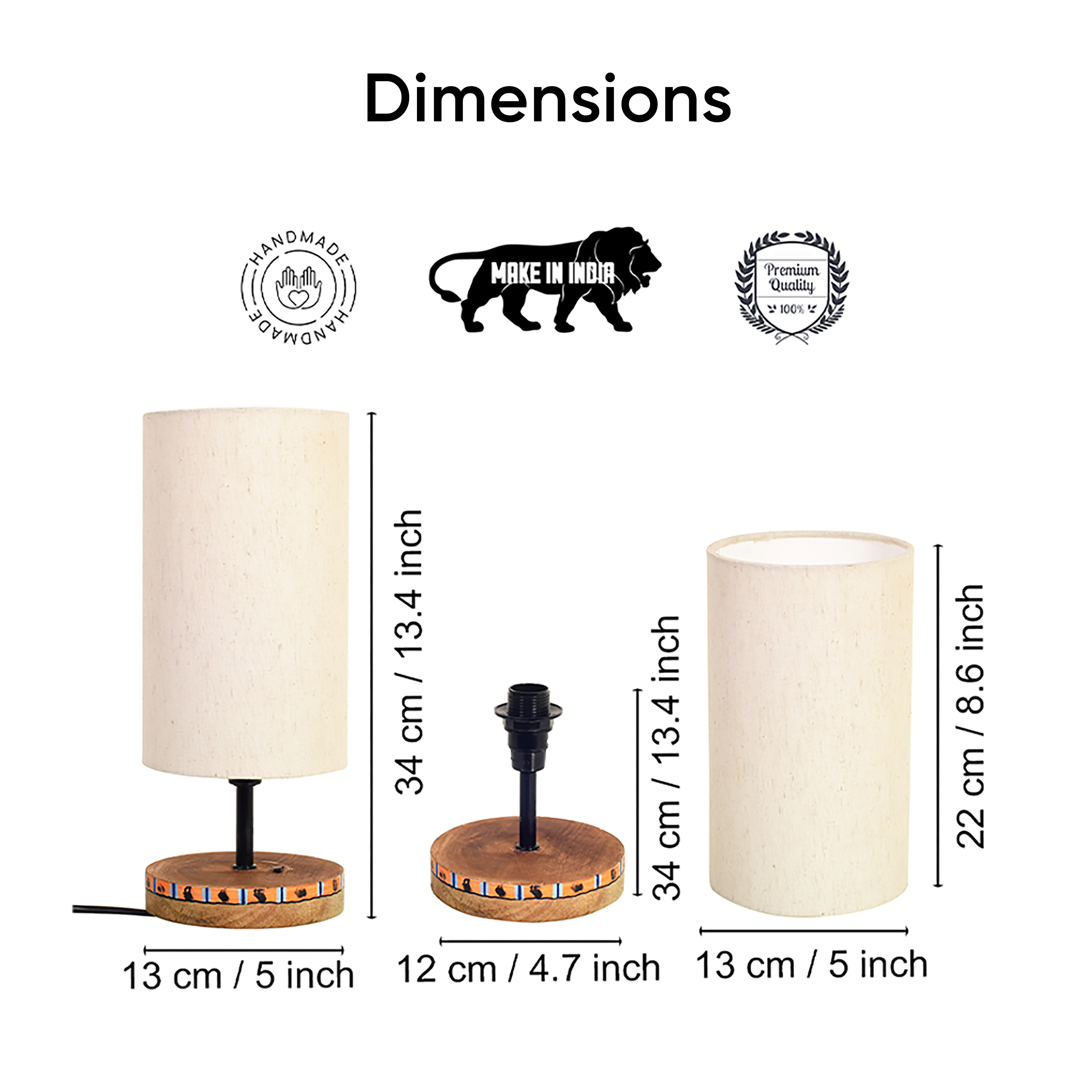 Handcrafted Wooden Table Lamp with Fabric Shade, Modern Bedside and Living Room Lighting