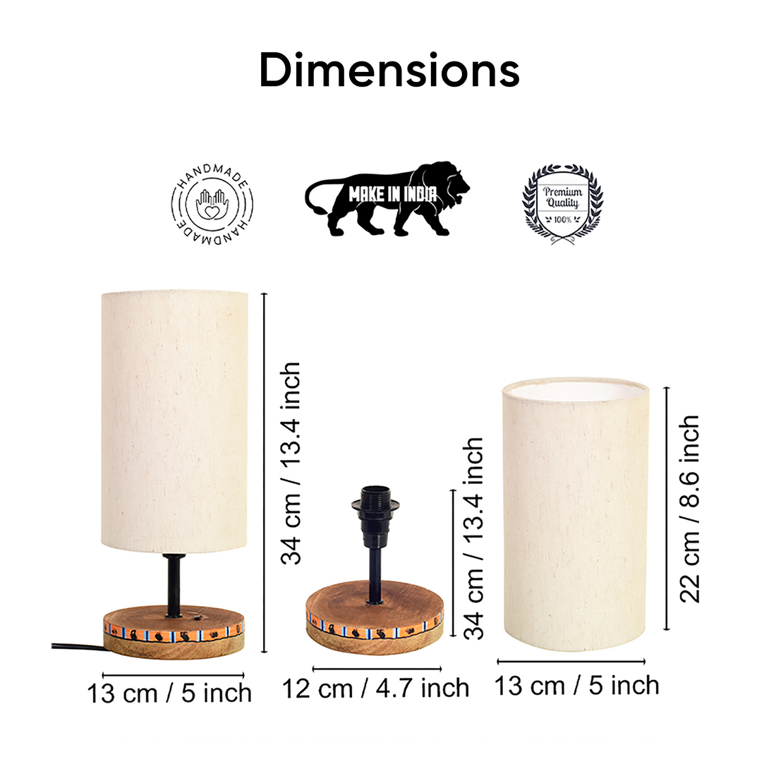 Handcrafted Wooden Table Lamp with Fabric Shade, Modern Bedside and Living Room Lighting