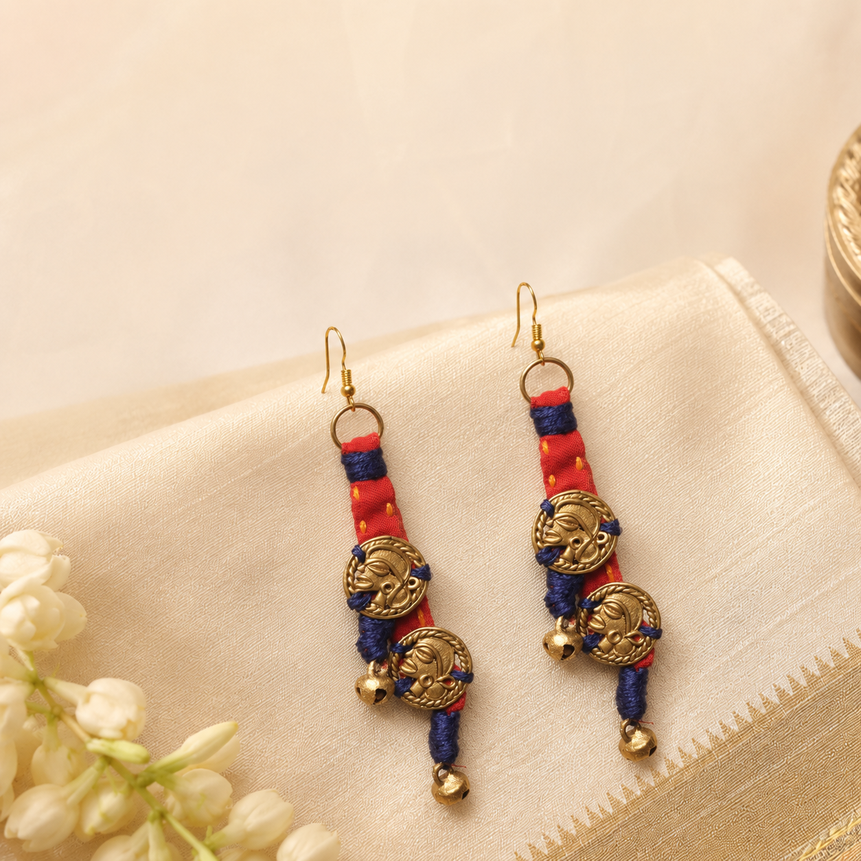 The Tribal Drops Handcrafted Tribal Dhokra Earrings in fabric