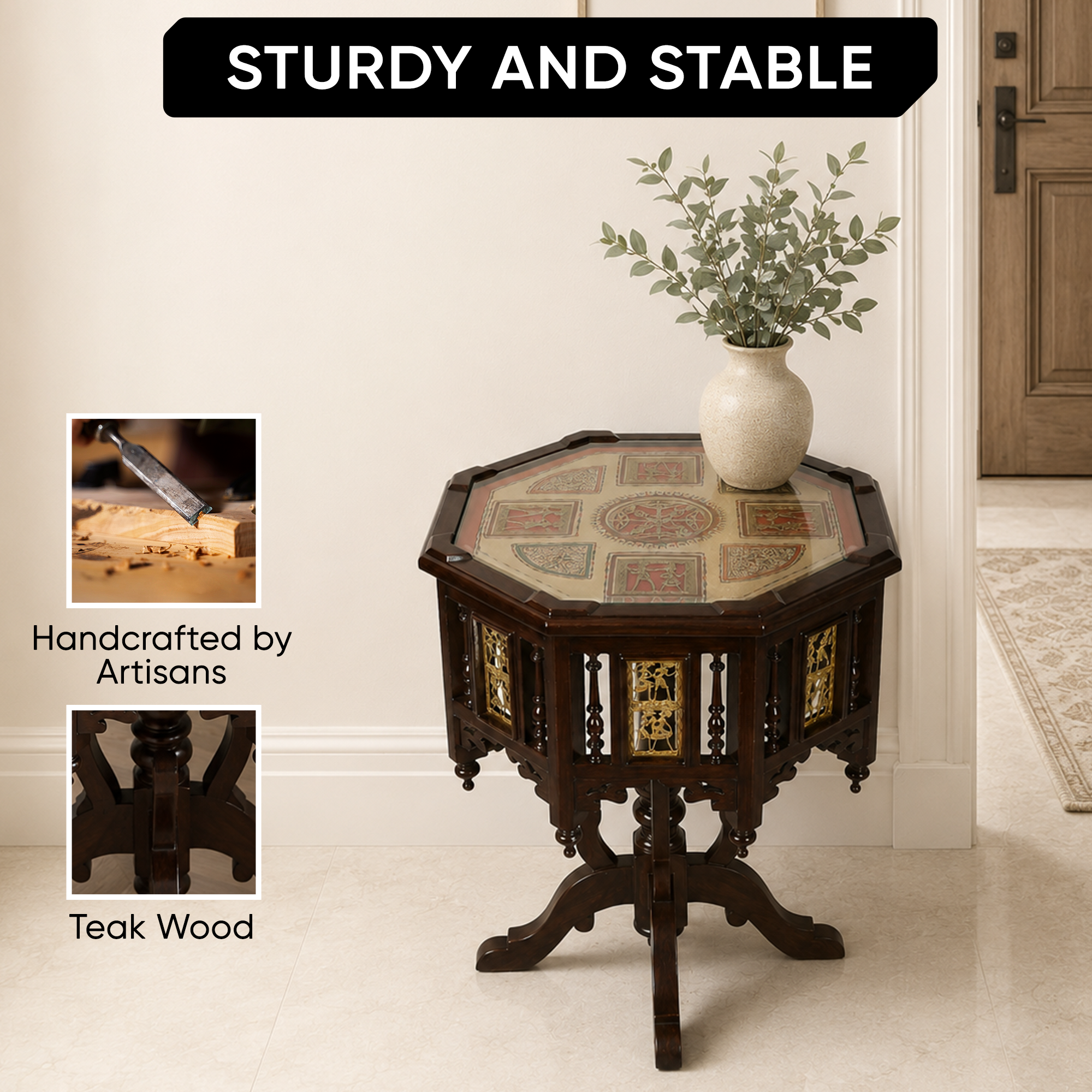 Kara Pillar Table in Teakwood with Walnut Finish (24x24x30)