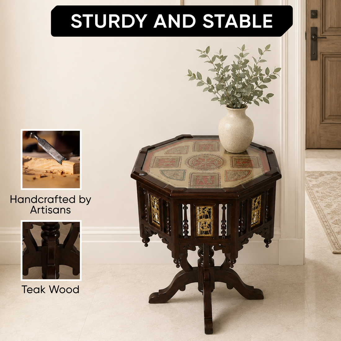 Kara Pillar Table in Teakwood with Walnut Finish (24x24x30)