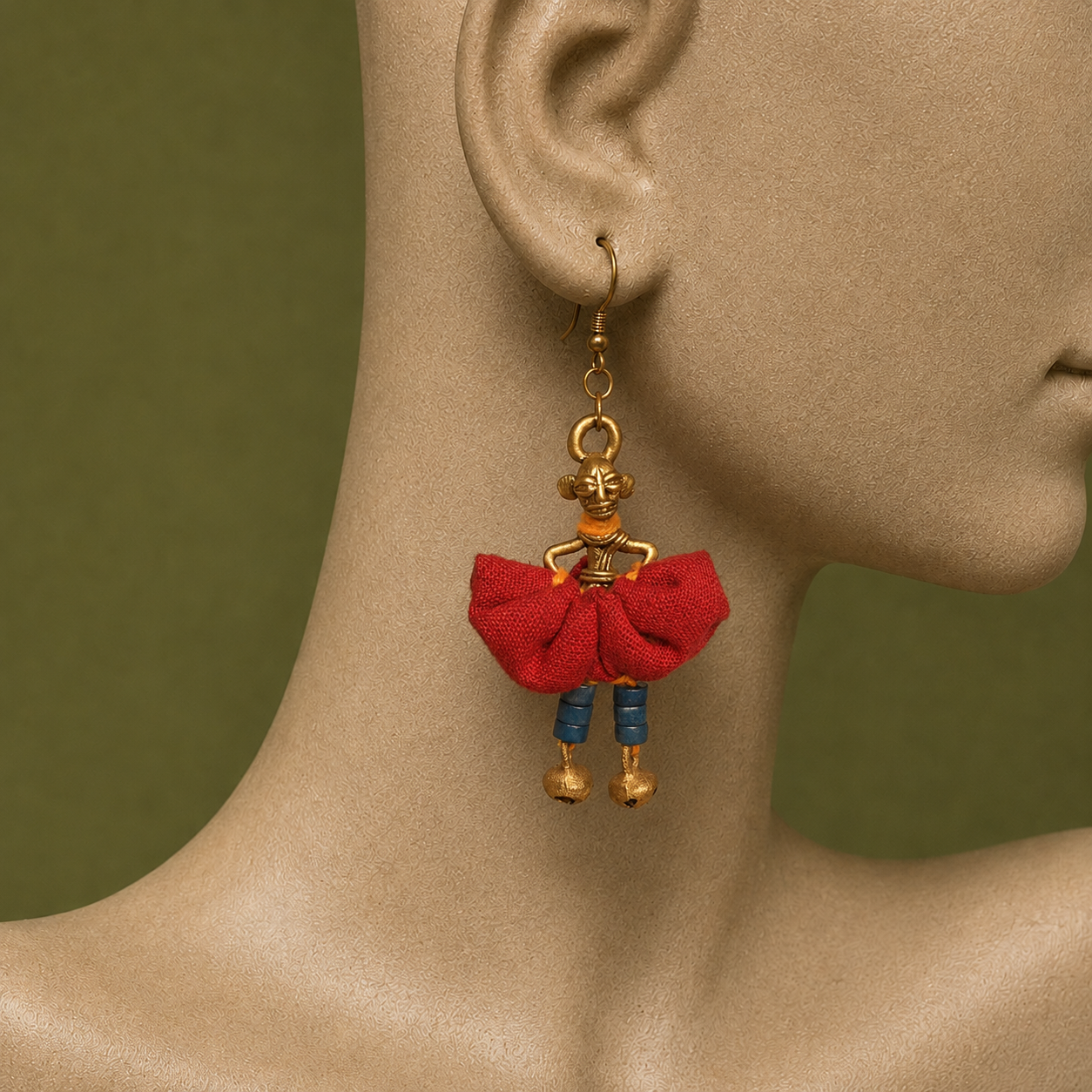 The Dancing Empress Handcrafted Tribal Dhokra Earrings in Sunset Orange