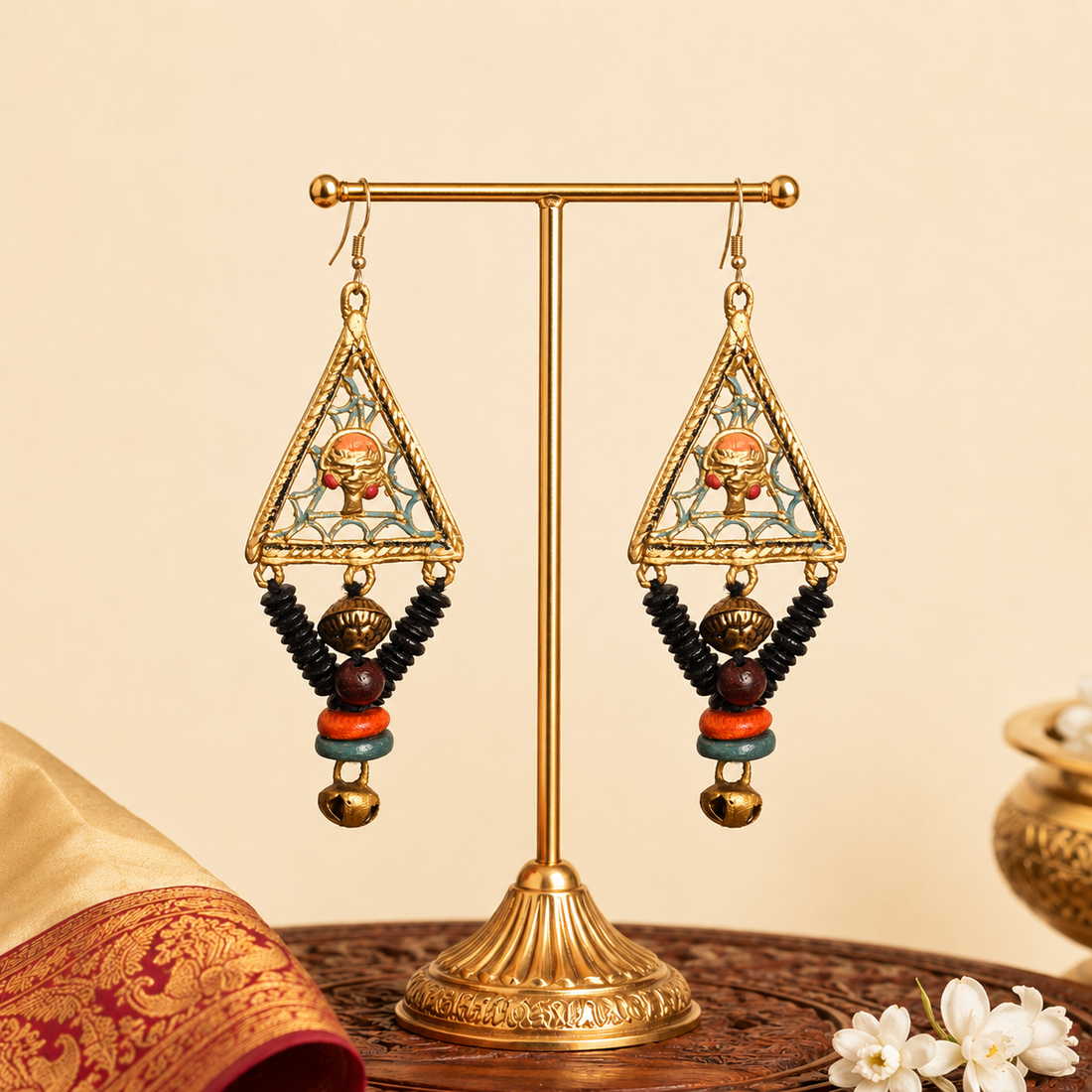 Geometric Elegance: Triangular Brass Earrings