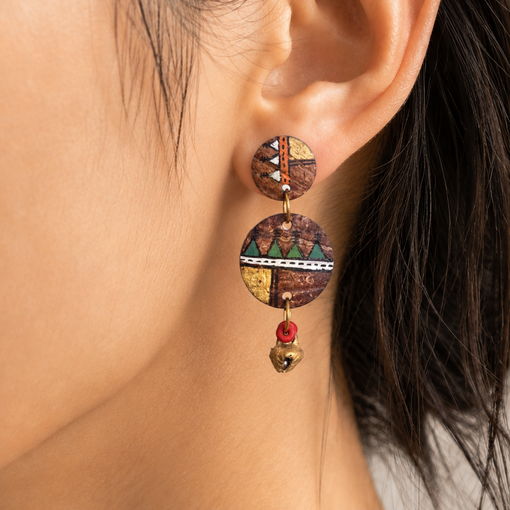 Ethnic Chic: Handcrafted Wooden Earrings with Warli Artwork