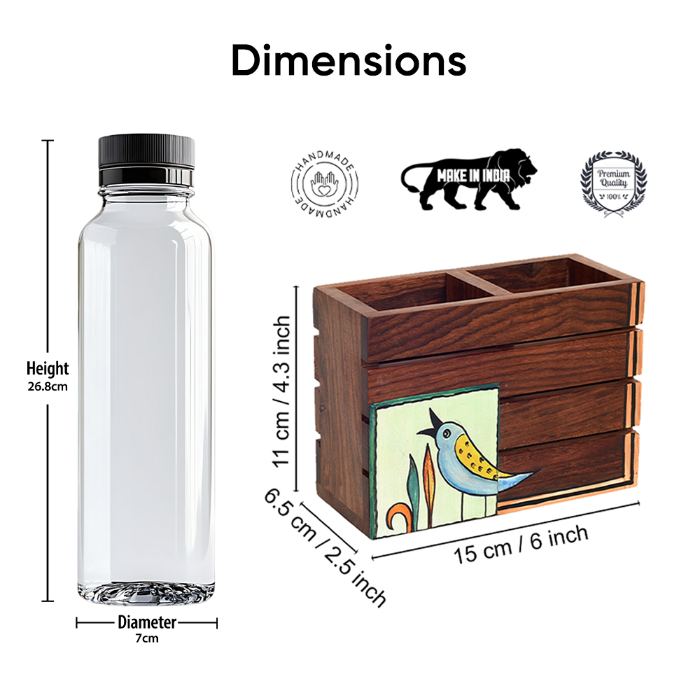 Kyoku Hand Painted Wooden Cutlery Holder, Compact Organizer for Dining Table and Kitchen