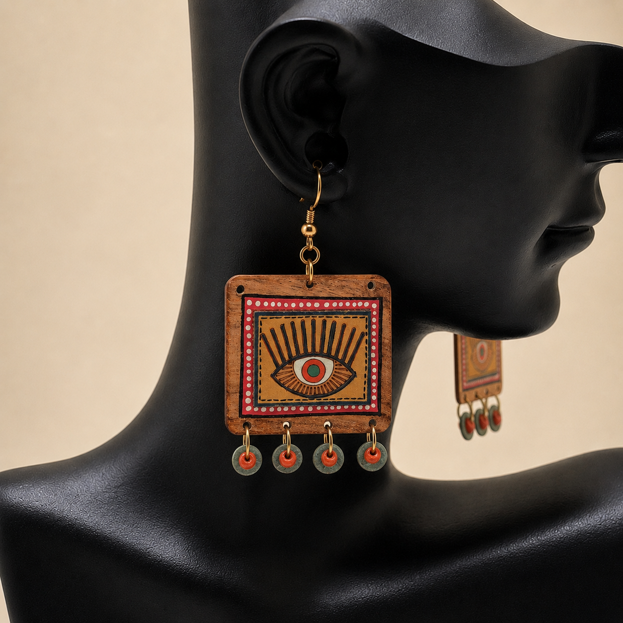 Evil Eye-V' Handcrafted Tribal Wooden Earrings