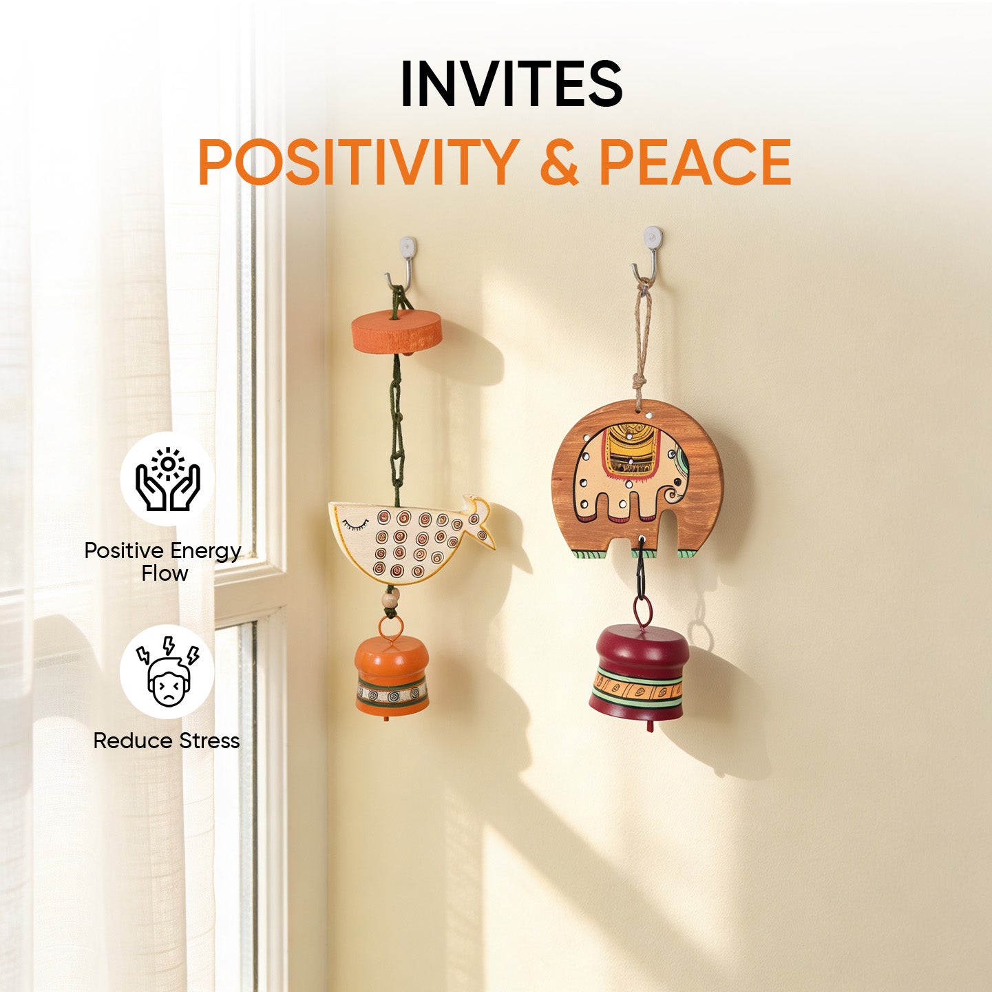 Fino Duo Handcrafted Wooden Hanging Bell