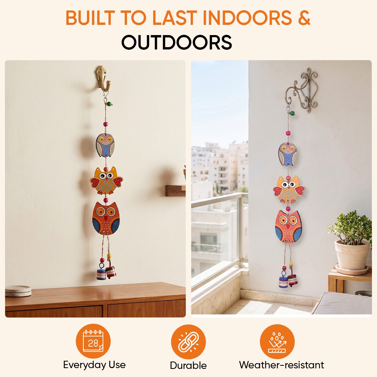 Owl Trinity Hand Painted  Windchime (3x1x18)