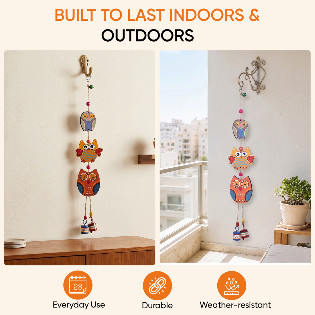 Owl Trinity Hand Painted  Windchime (3x1x18)