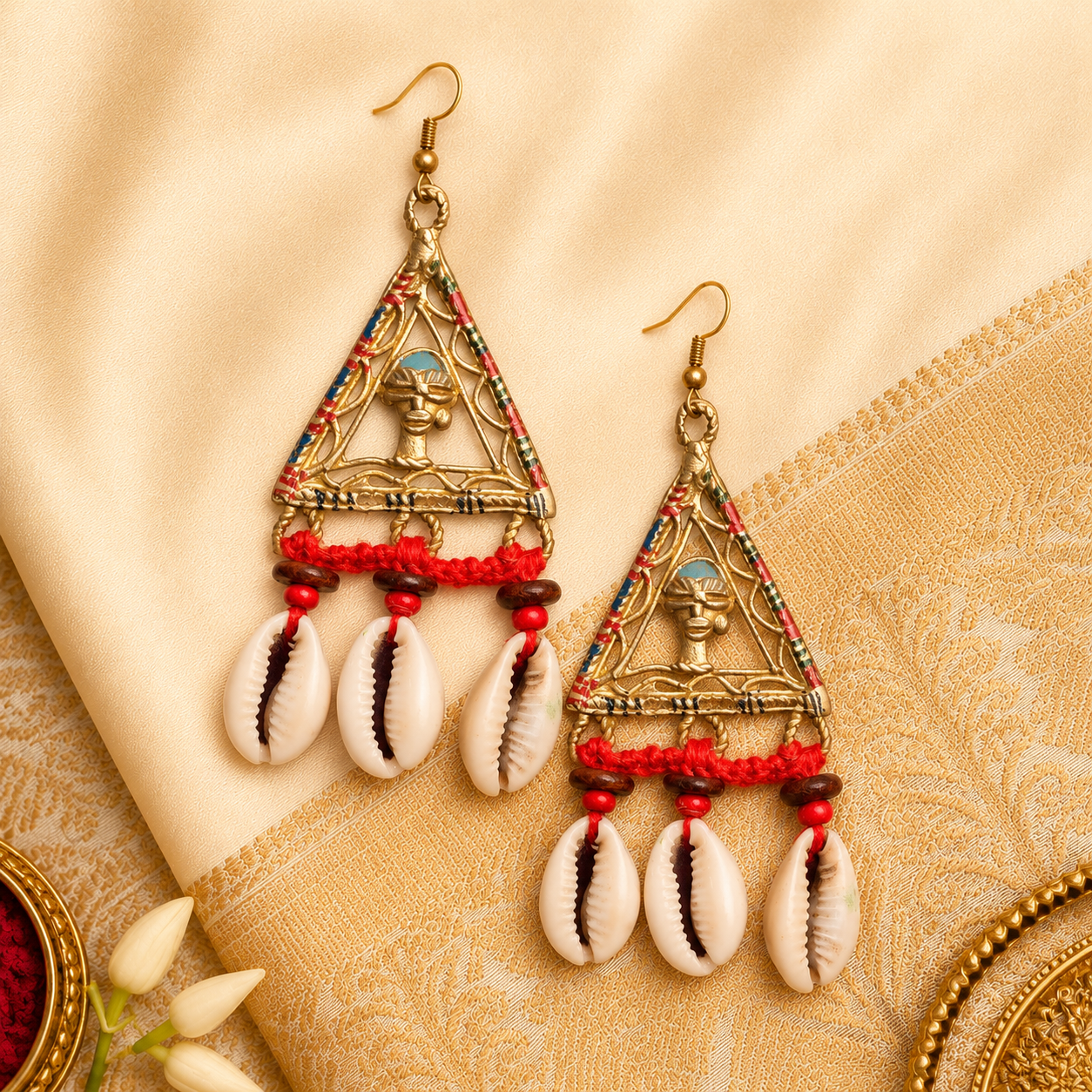 Geometric Elegance: Triangular Brass Conch Earrings