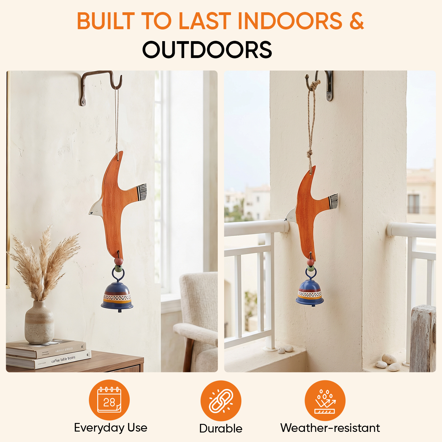 Orange Fly Bird Wind Chimes with Metal Bell for Home Decoration