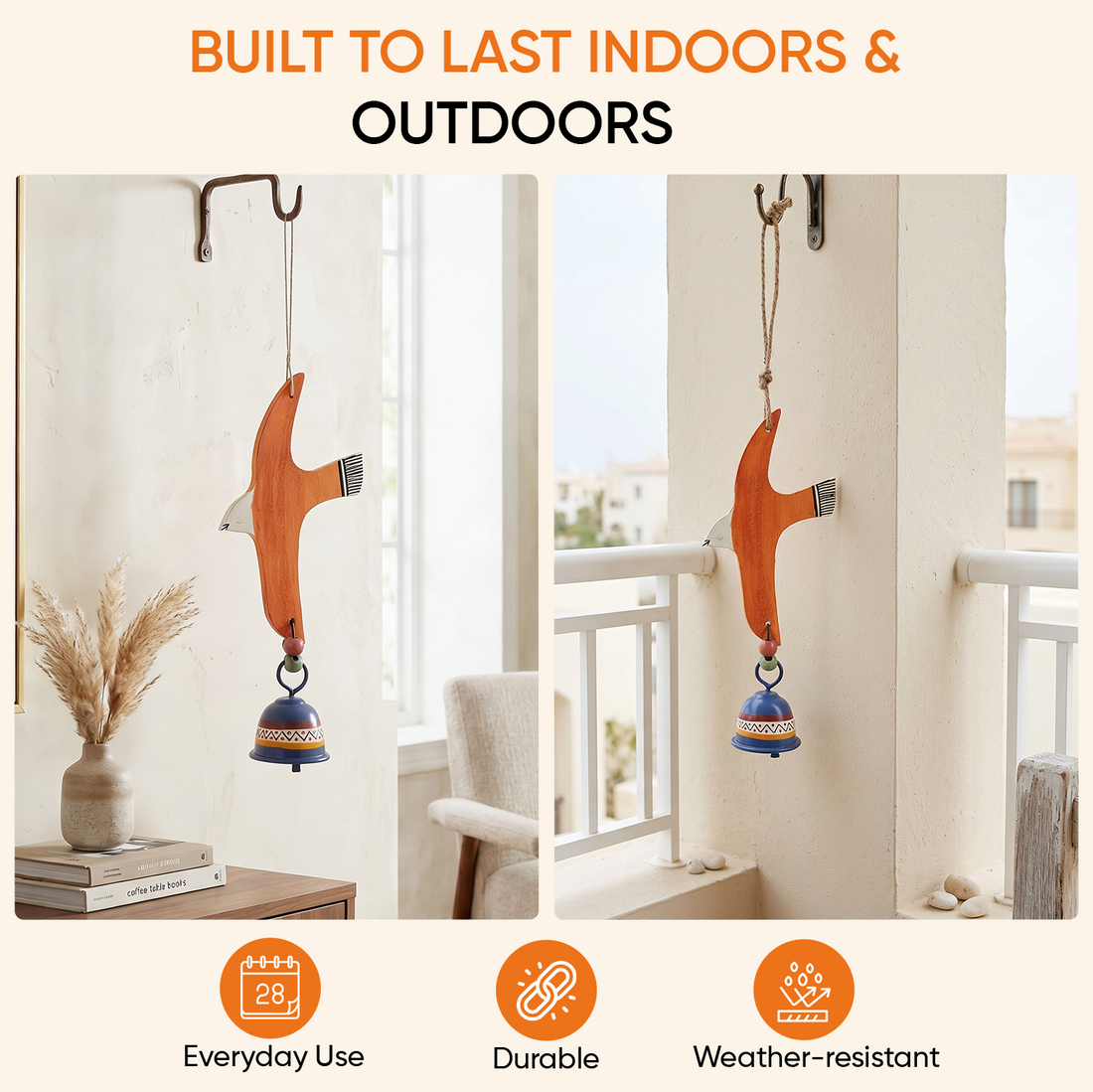 Orange Fly Bird Wind Chimes with Metal Bell for Home Decoration