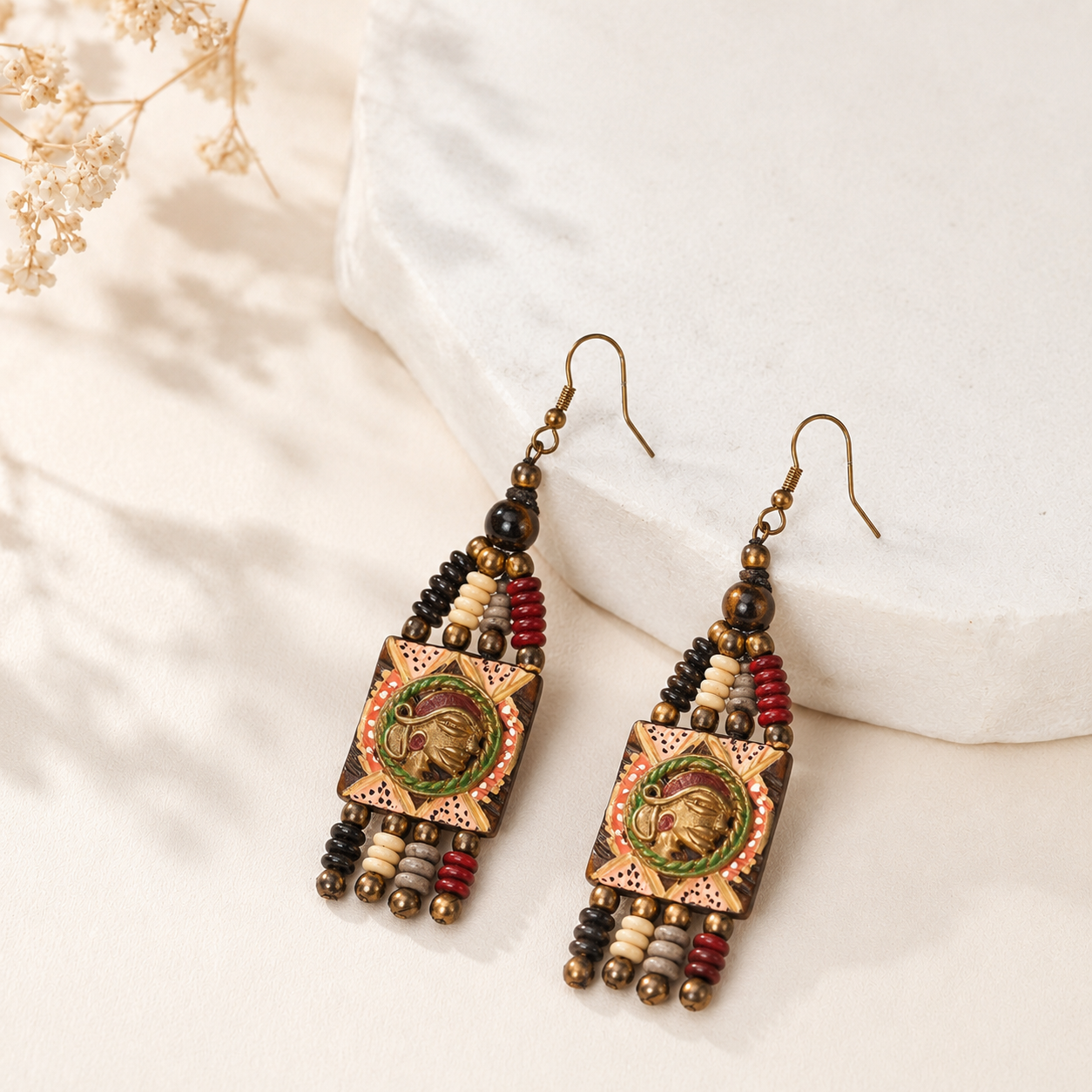 The Empress Handcrafted Tribal Dhokra Earrings in Multicolour