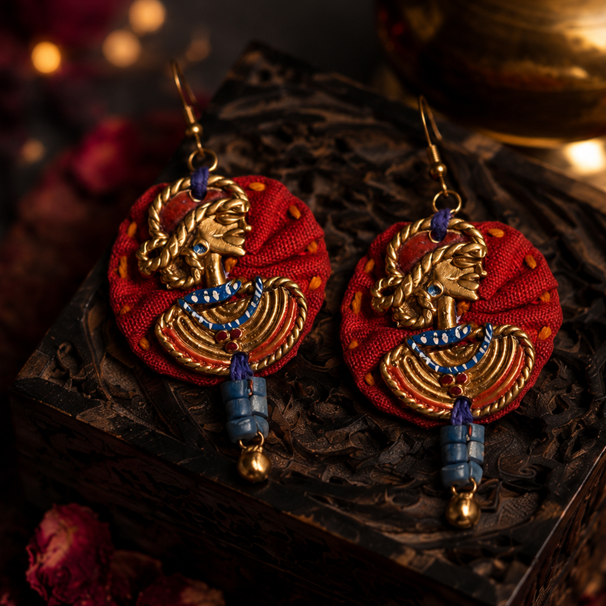 The Royal Empress Handcrafted Tribal Dhokra Round Earrings in Red