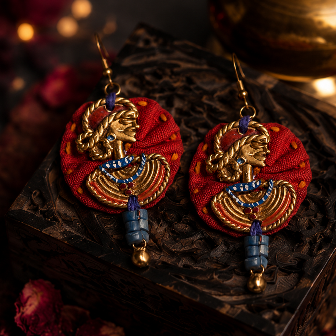 The Royal Empress Handcrafted Tribal Dhokra Round Earrings in Red