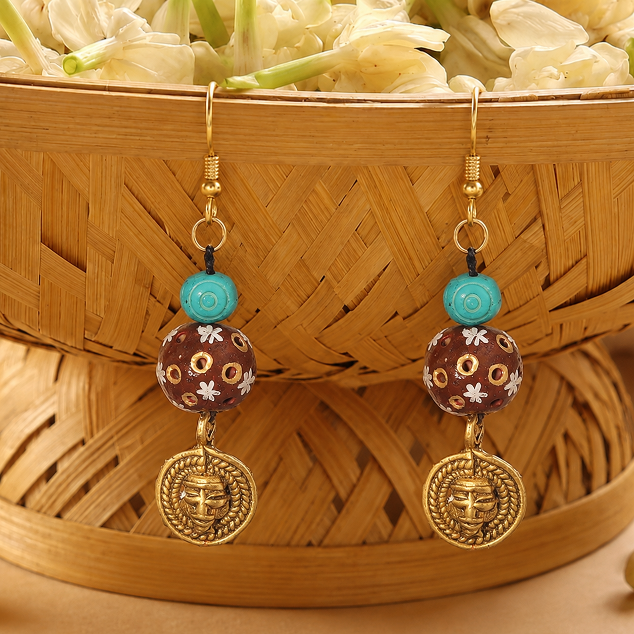 Brass Blossom Strokes Ethnic Earrings