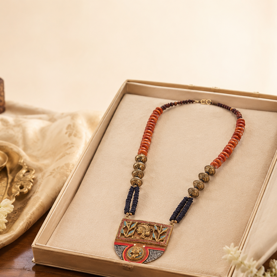 Queen of Hearts' Handcrafted Tribal Dhokra Necklace