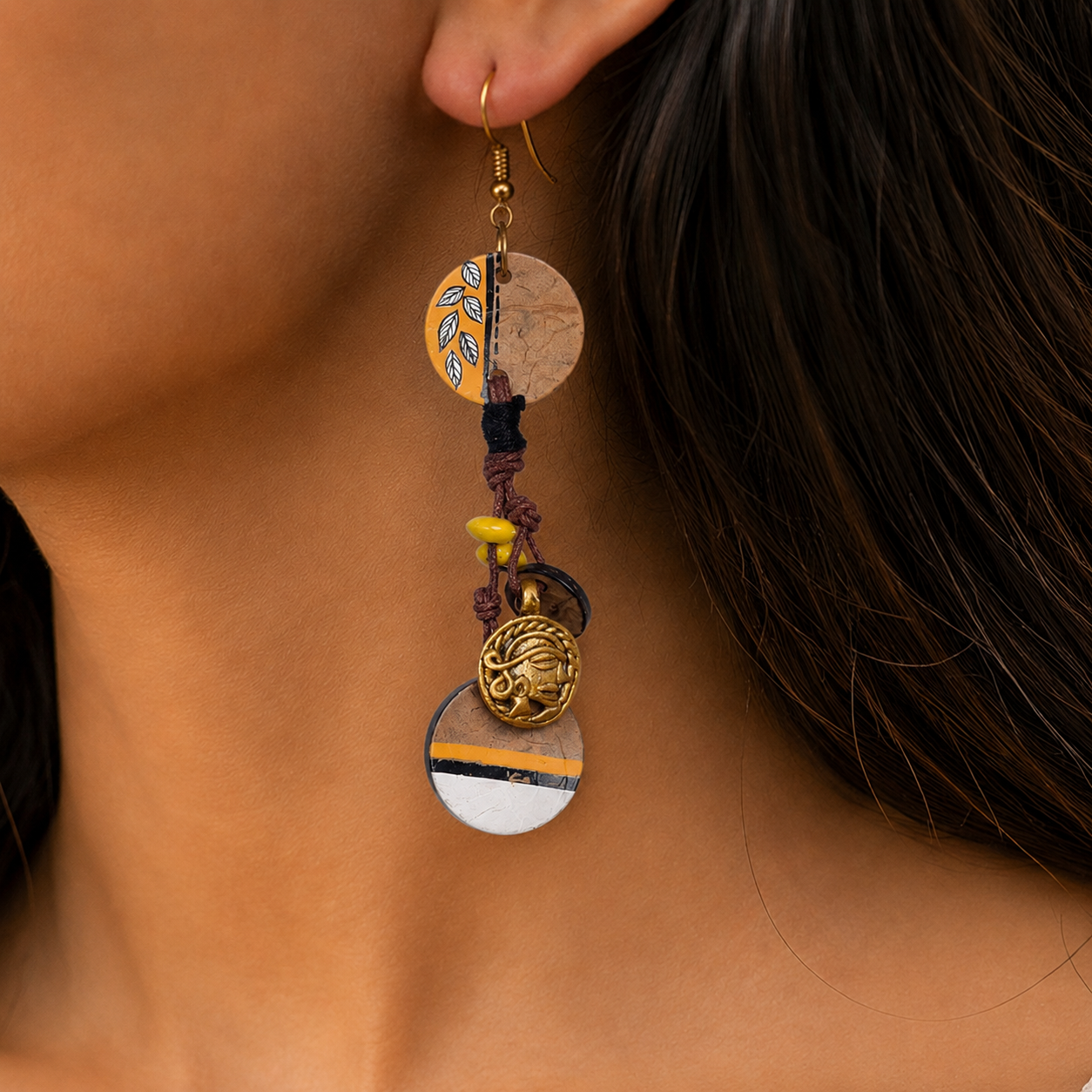 Boho Chic: Hanging Brass Wooden Earrings