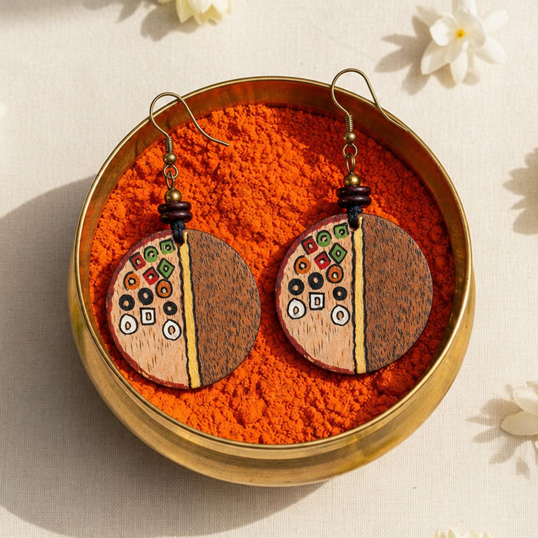Whimsical Charm: Handcrafted Wooden Earrings with Polka Dot Design