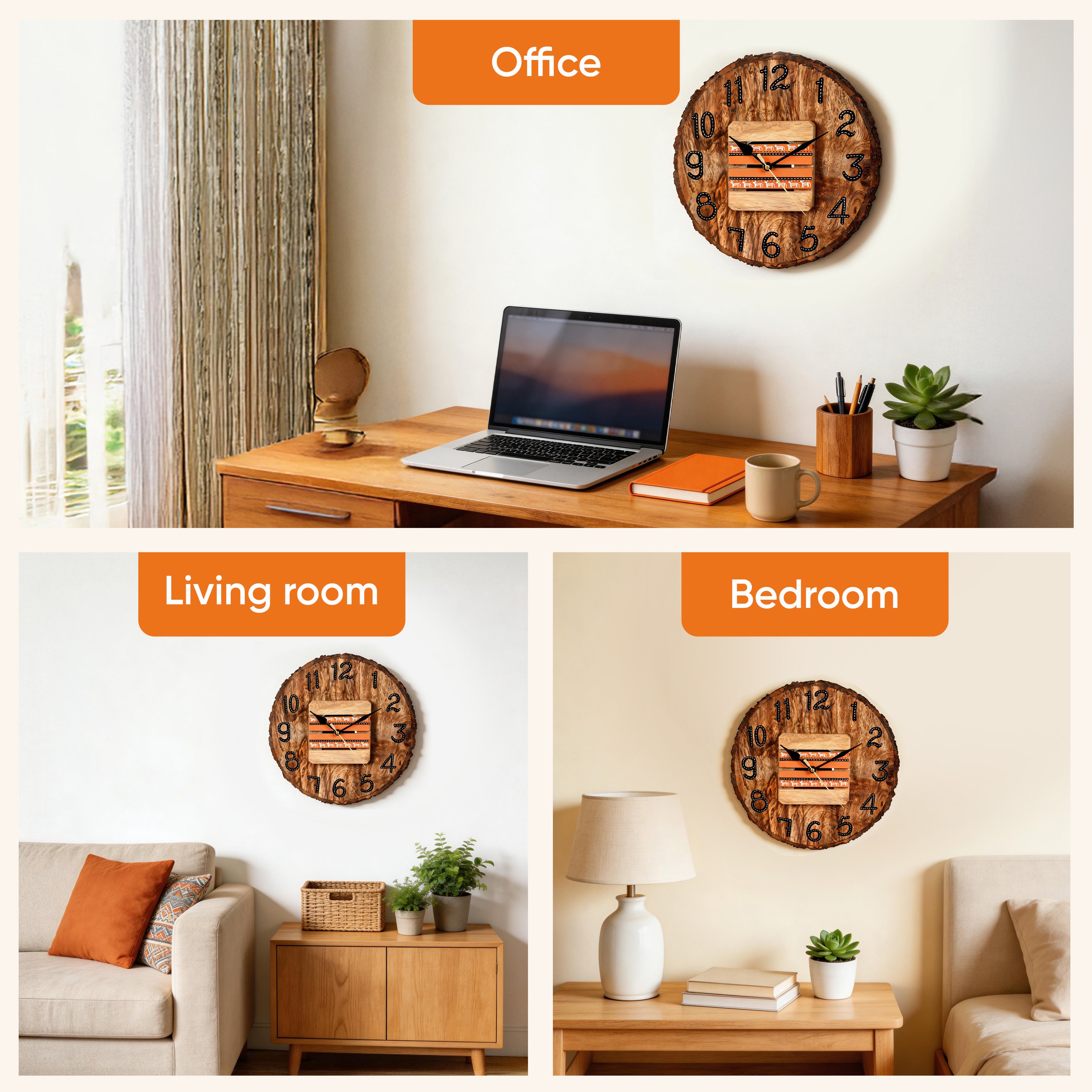 Wall Clock Handcrafted Wooden Log Dial (11x1.5x11")