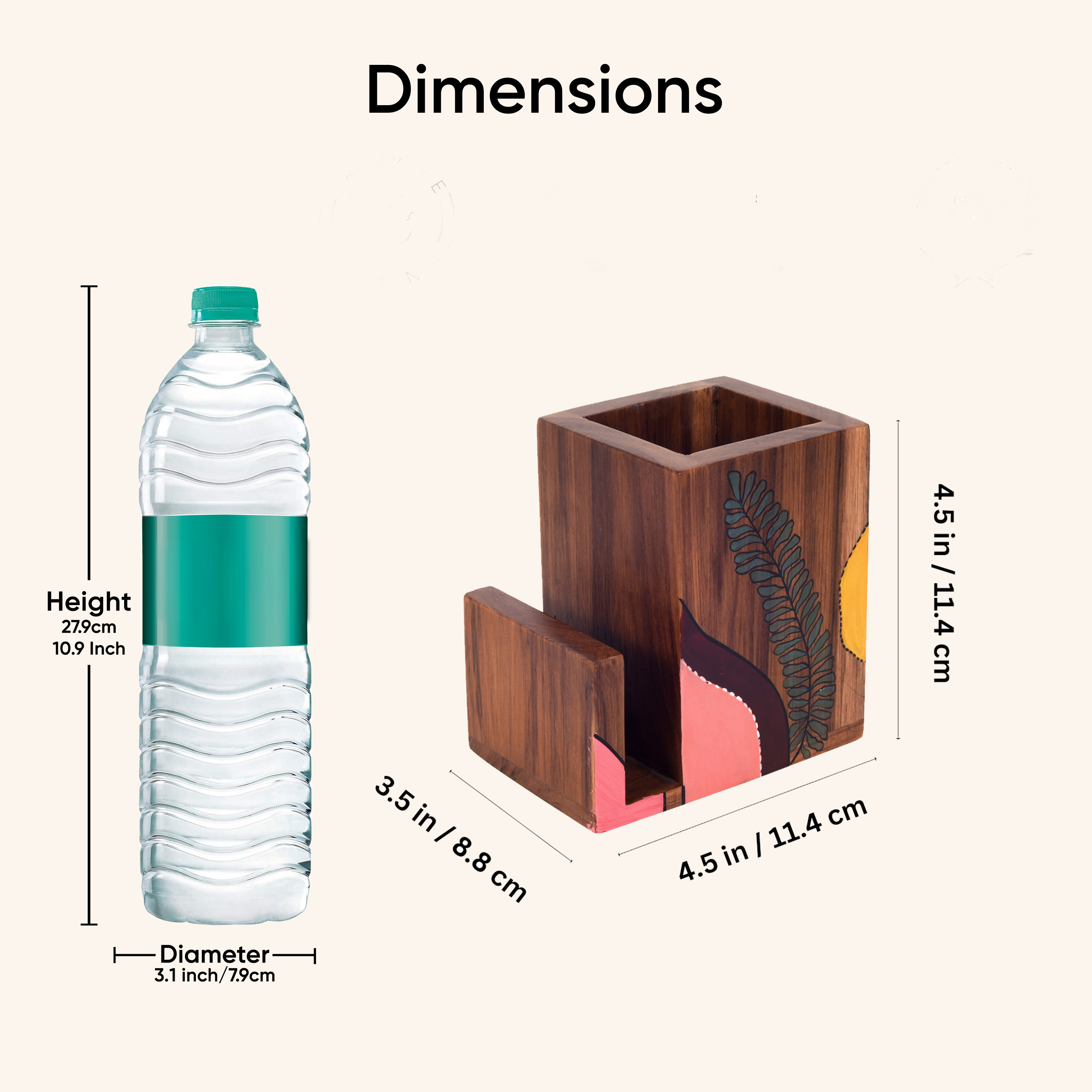 Teak leaves cutlery holder small (4.5x3x4.5)