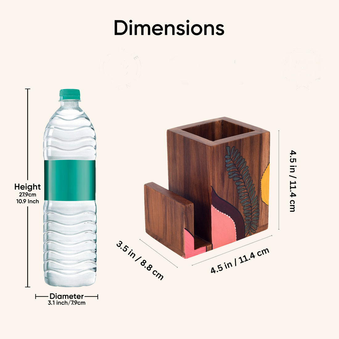 Teak leaves cutlery holder small (4.5x3x4.5)