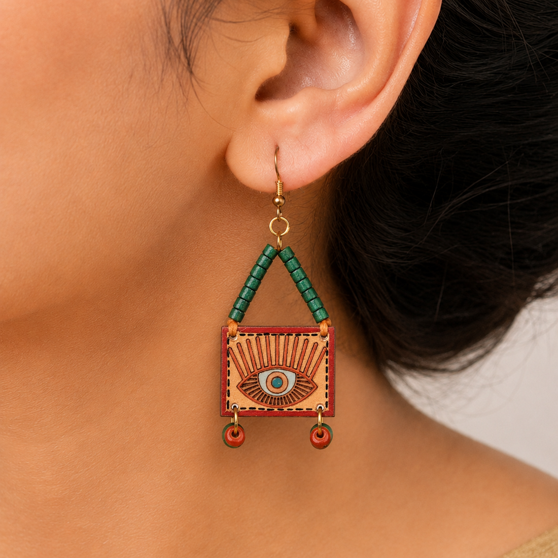 Evil Eye-VI' Handcrafted Tribal Wooden Earrings