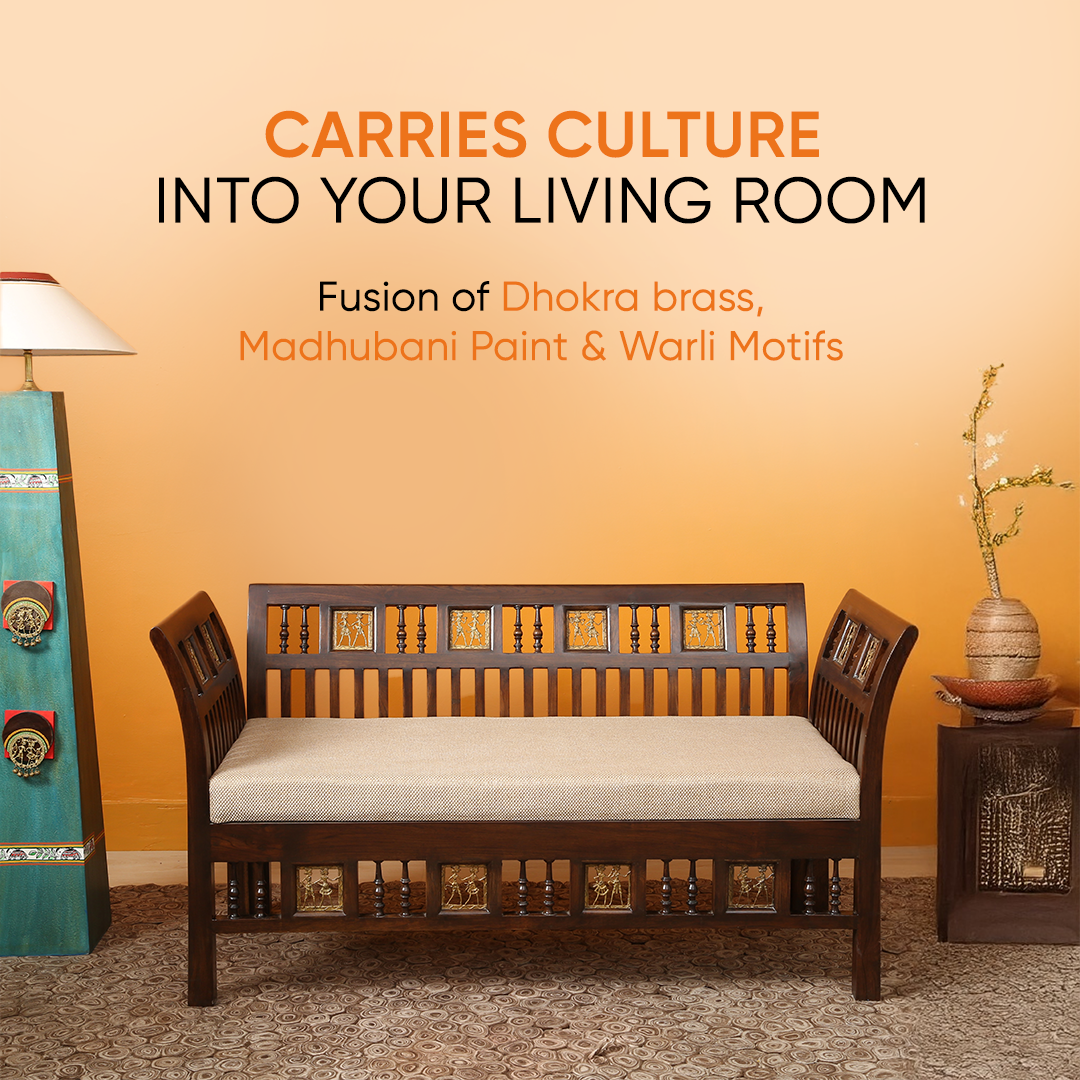 Arka 2 Seater Sofa in Walnut Colour by Aakriti Art Creations (48x24x27)