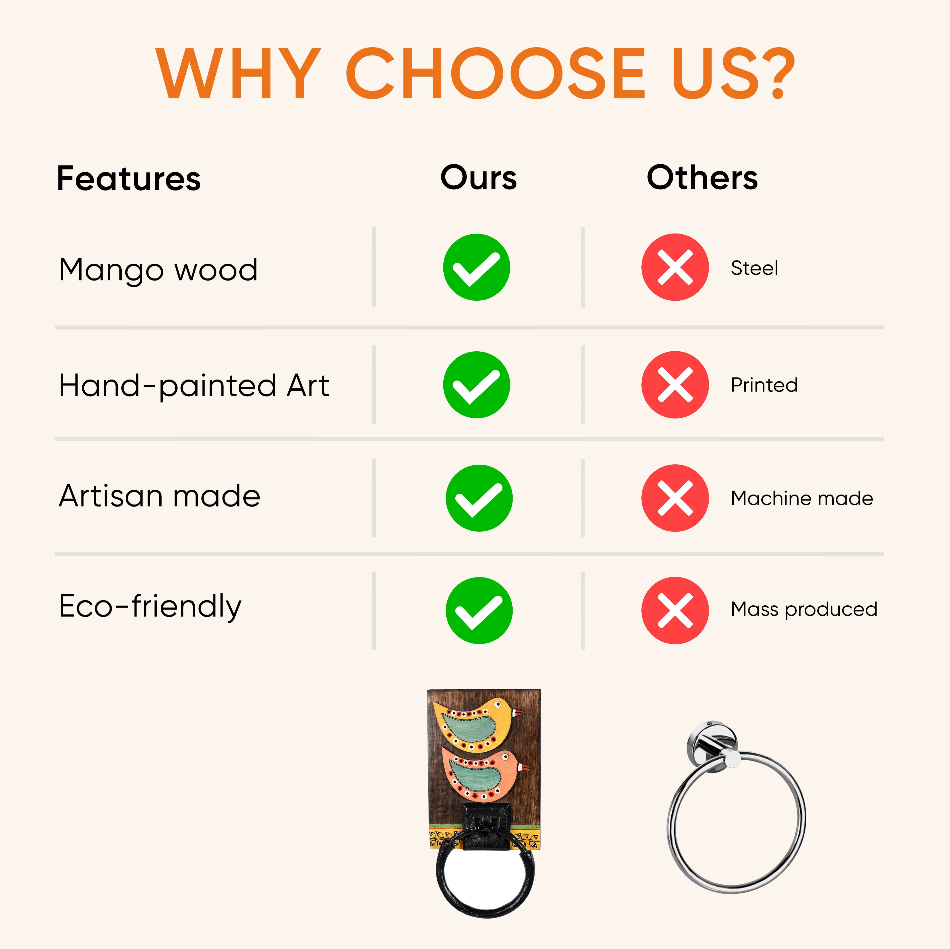 Towel Holder Handcrafted Tribal Art (5x1x10)