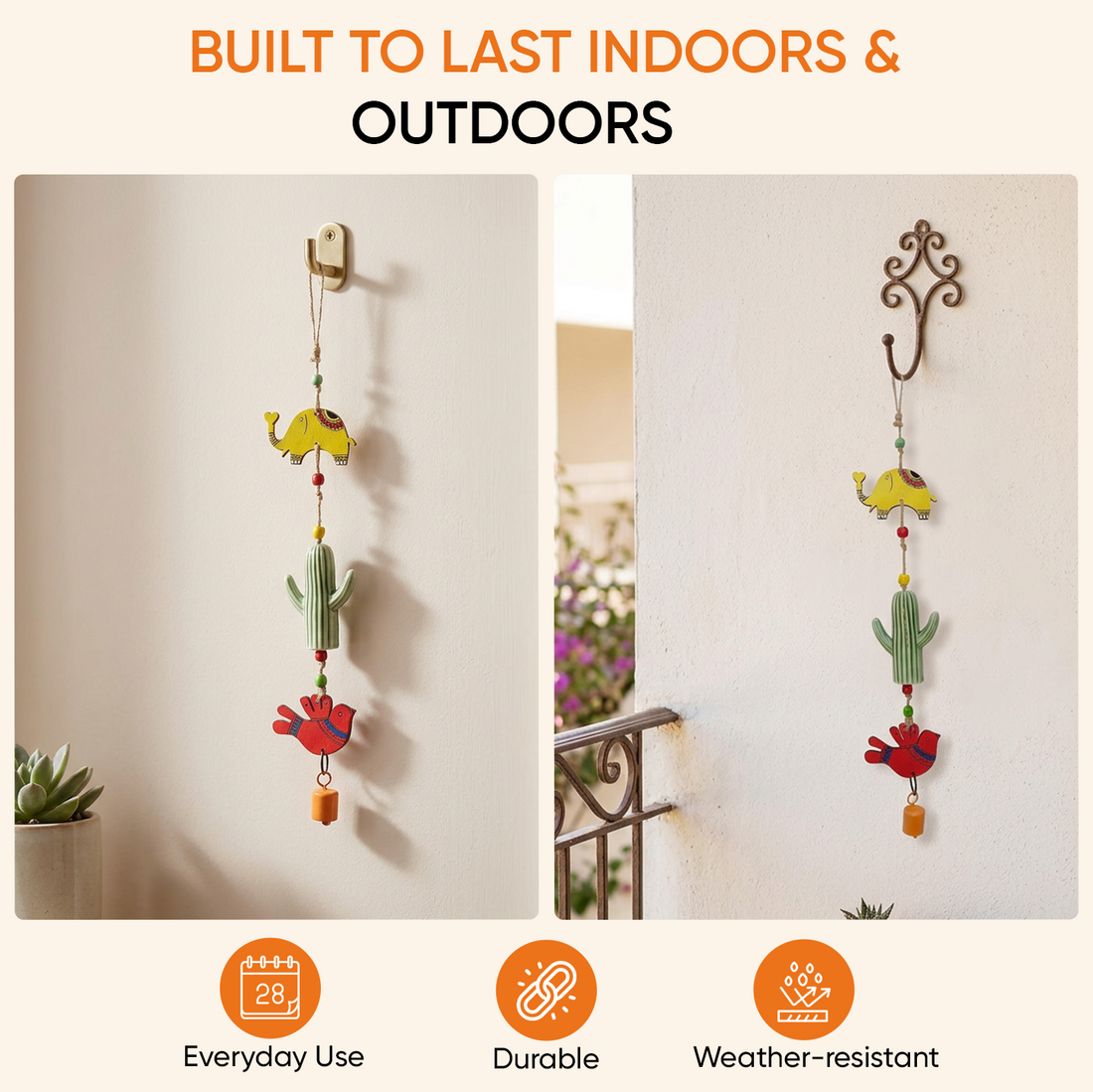 Hand Painted  Animal Windchime (3.5x1x21)