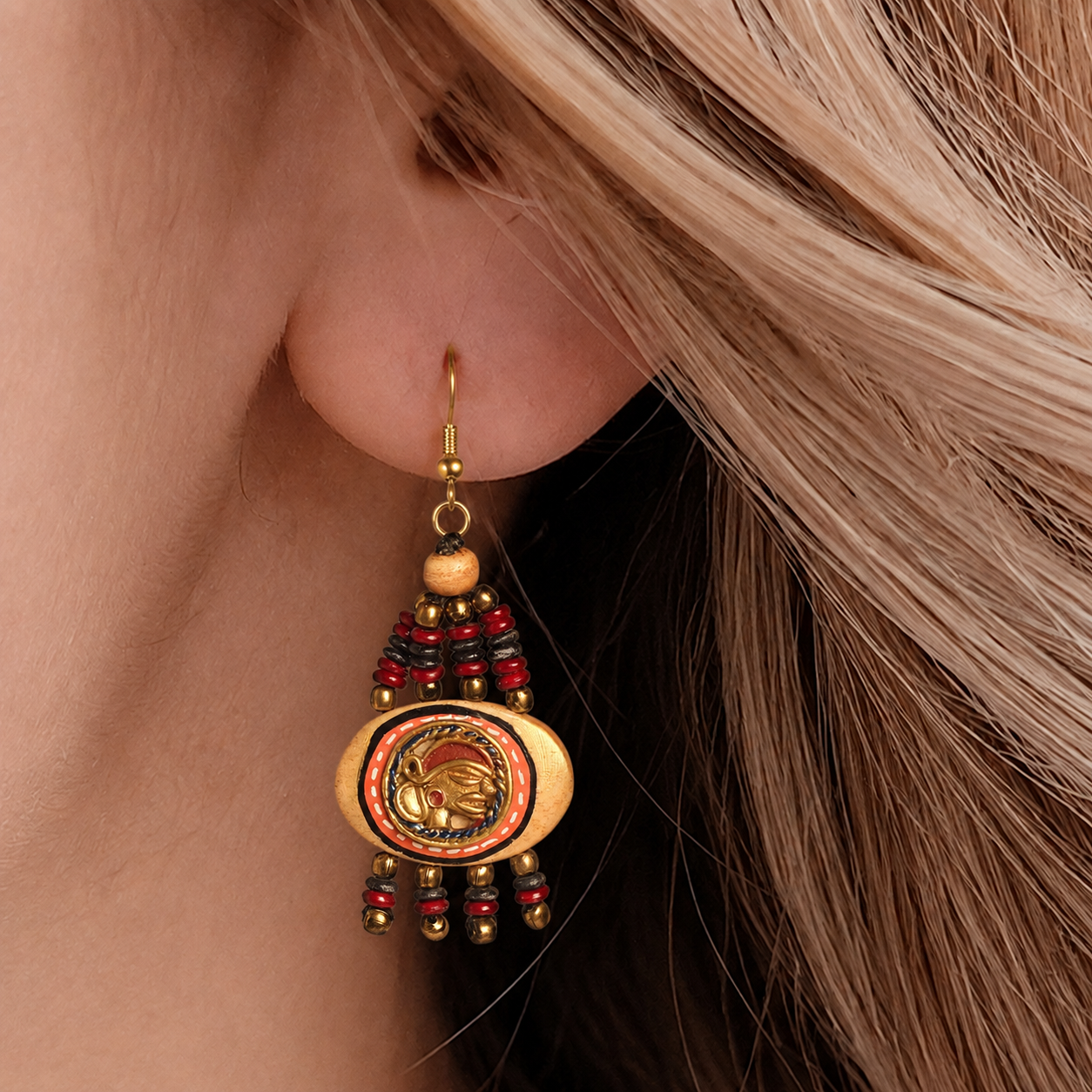 The Empress Handcrafted Tribal Dhokra Earrings ini Maroon