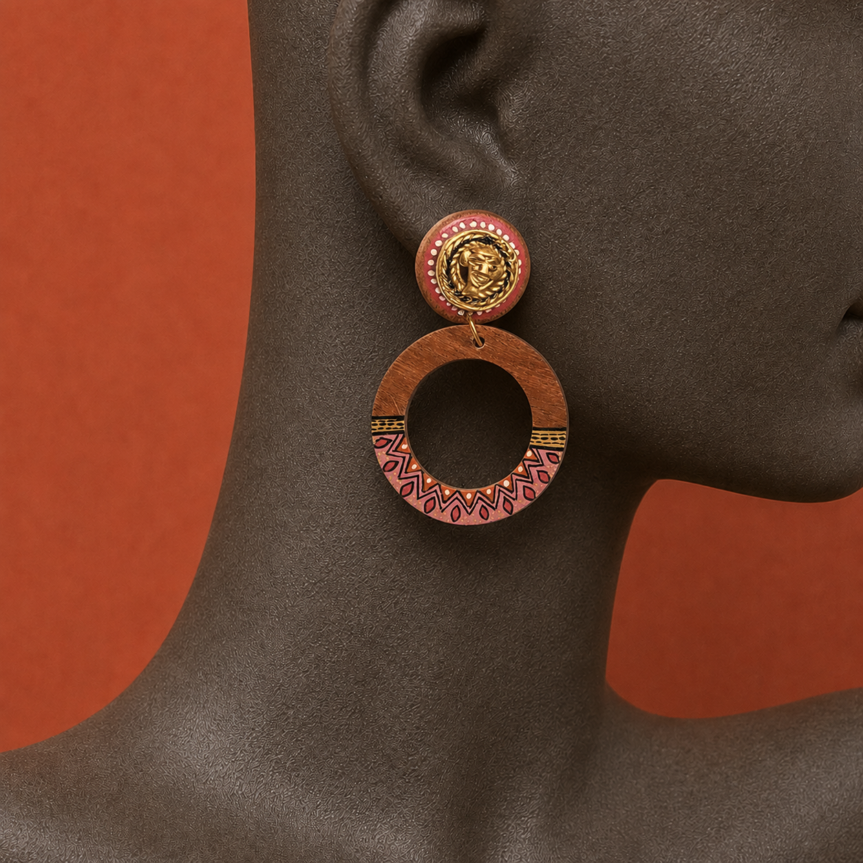 Life's Circle Handcrafted Earrings (Red)