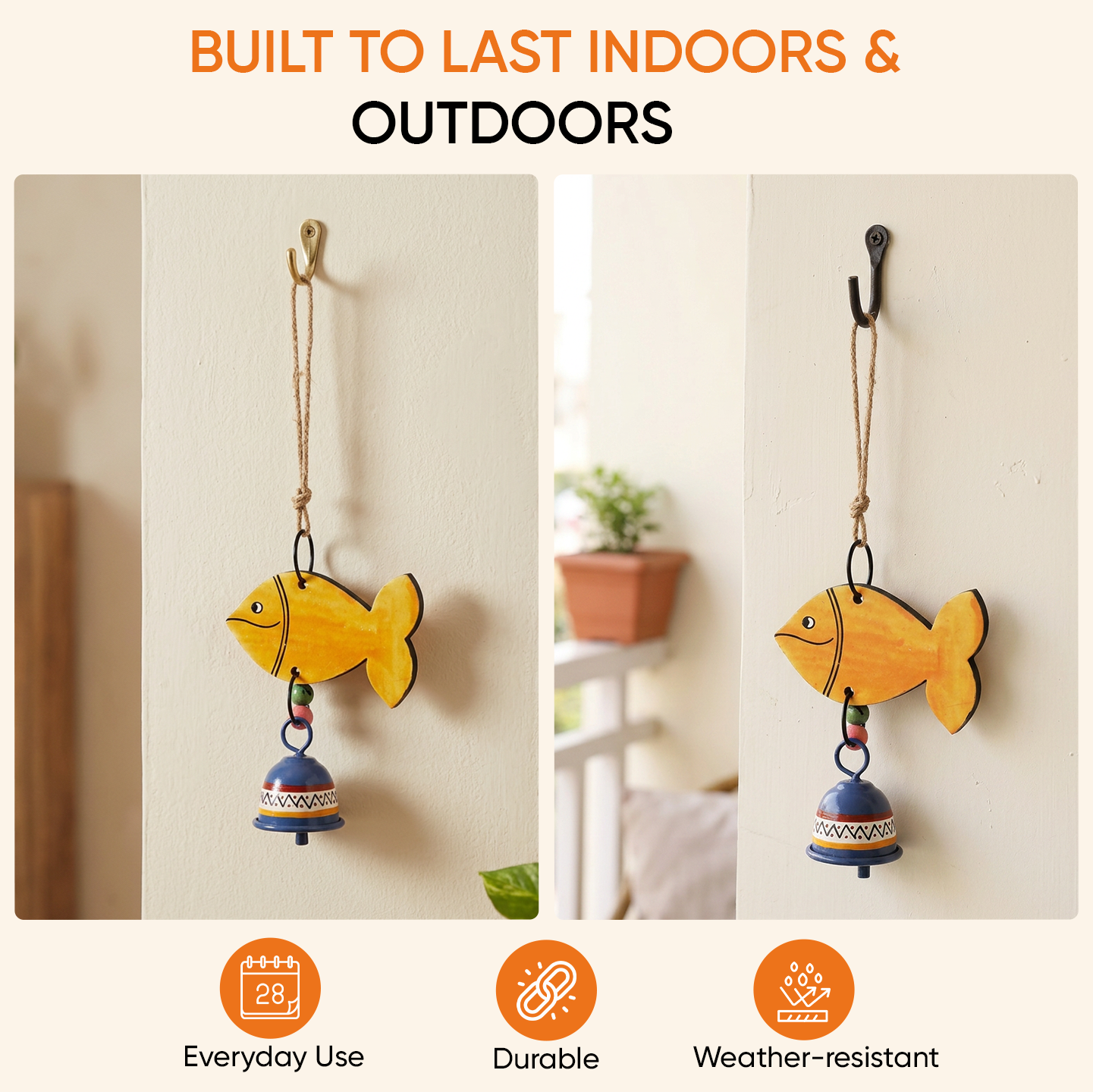 Handpainted Orange Fish Wind Chimes for Home Decorative (Multicolour)