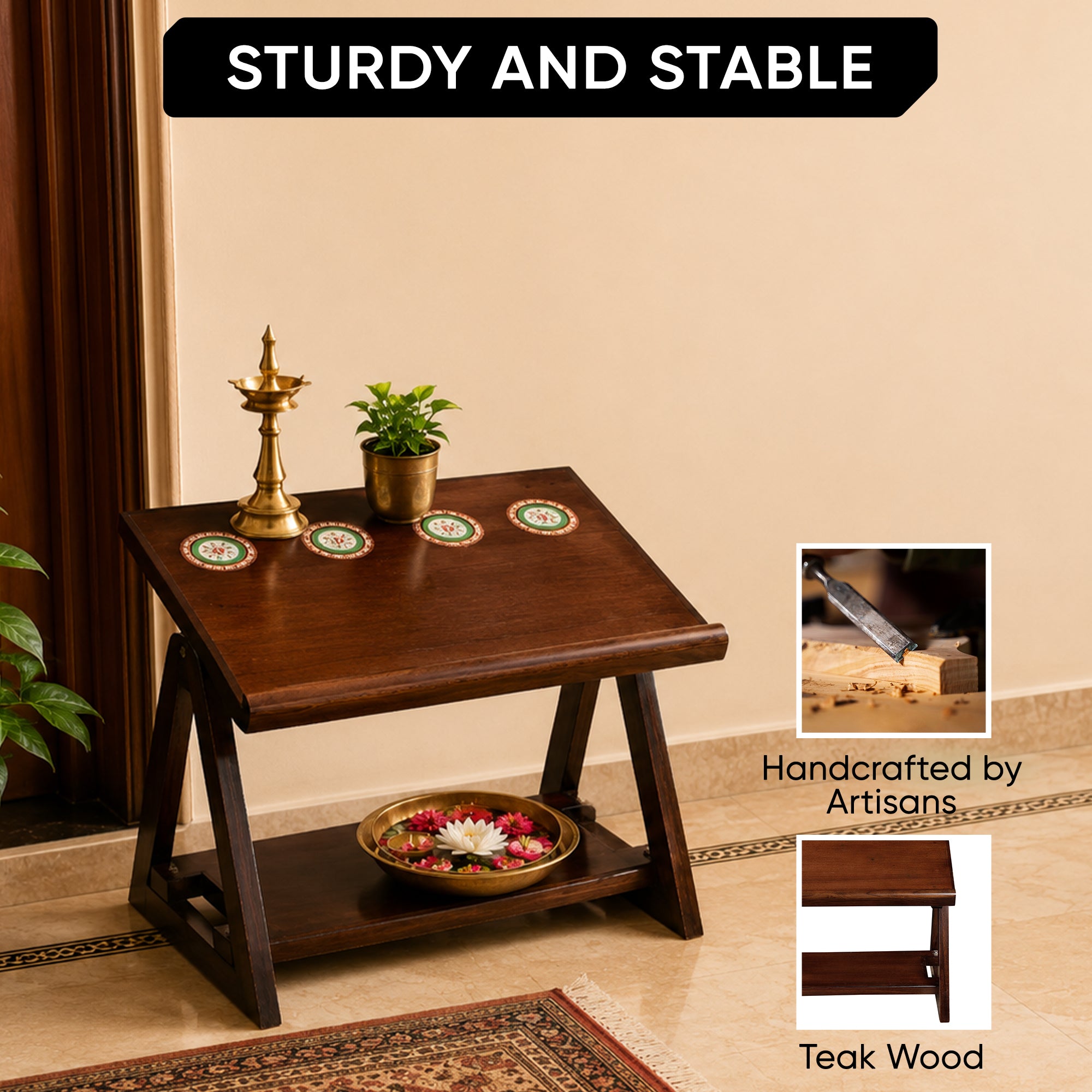 Marigold End Table for Laptop in Teakwood with Walnut Matte Finish (18x14x15)