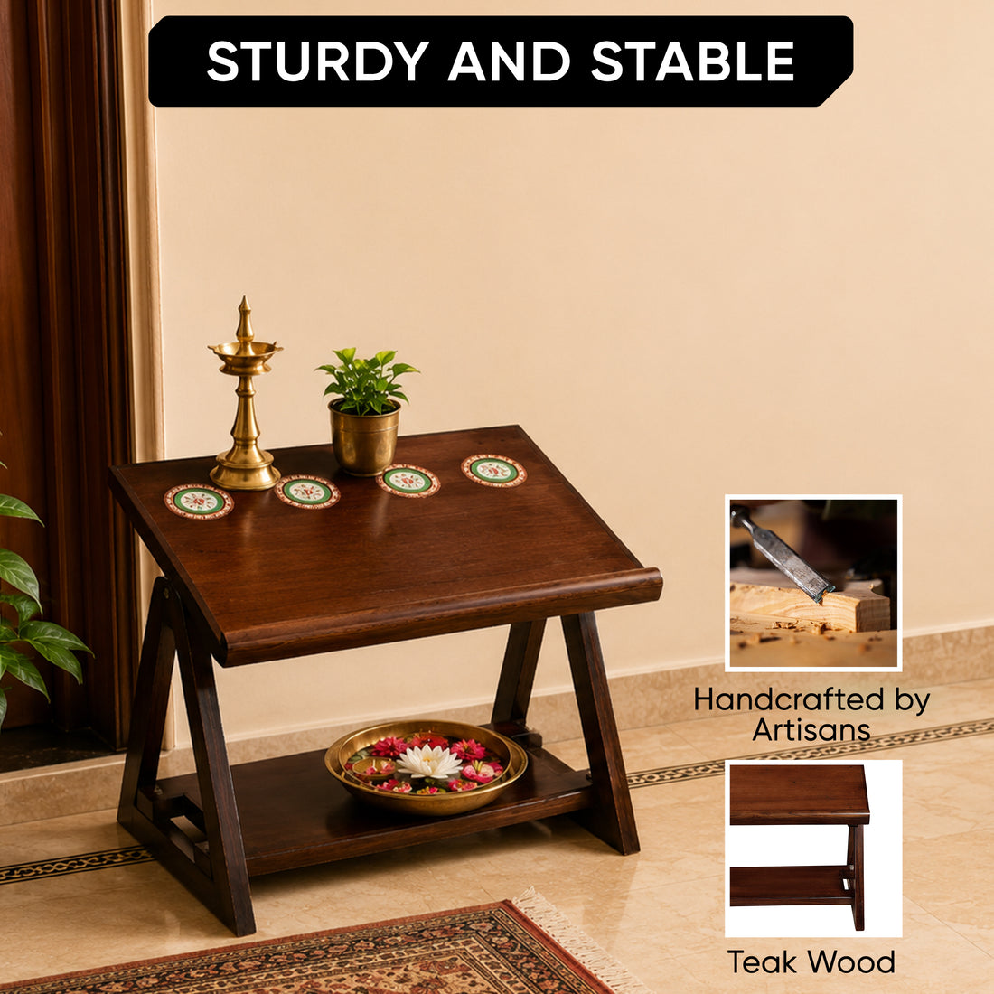 Marigold End Table for Laptop in Teakwood with Walnut Matte Finish (18x14x15)