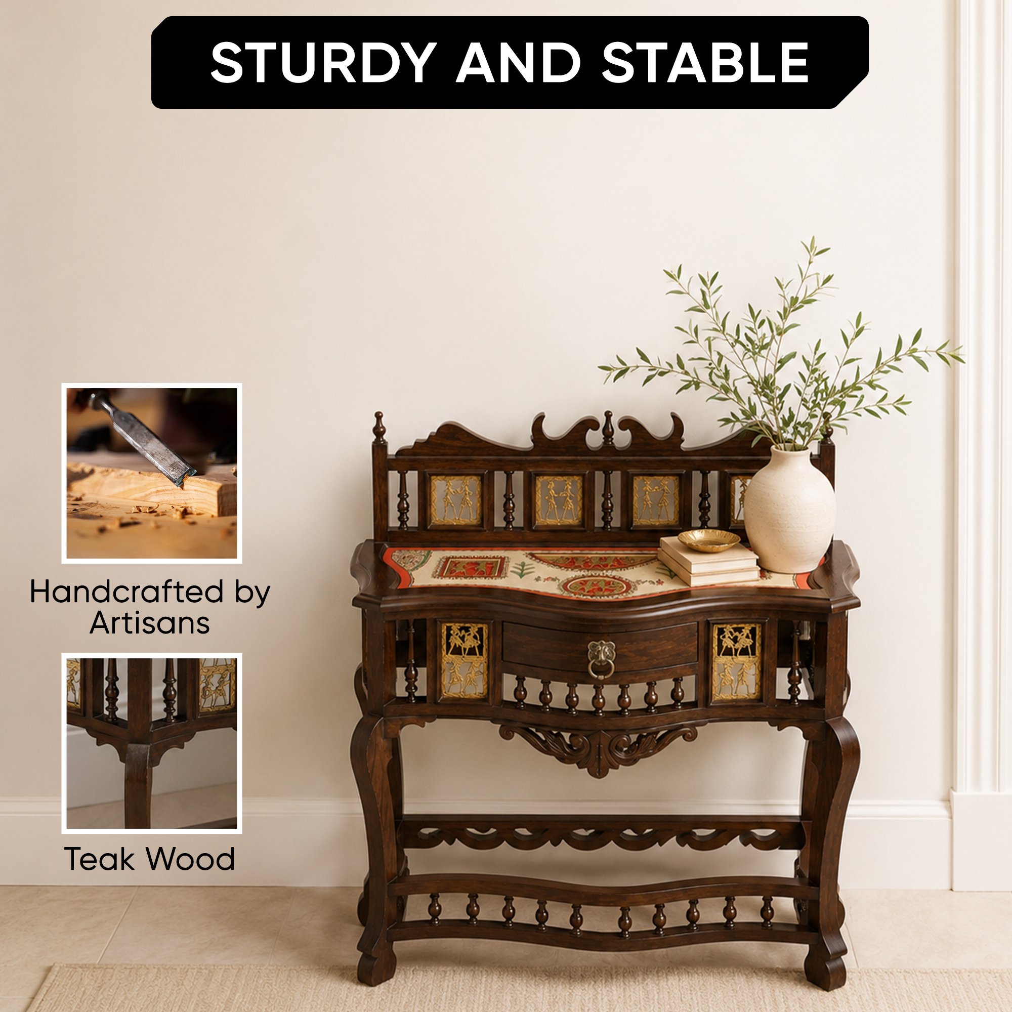 Royal Console Table in Teakwood with Walnut Finish (36x17x38)