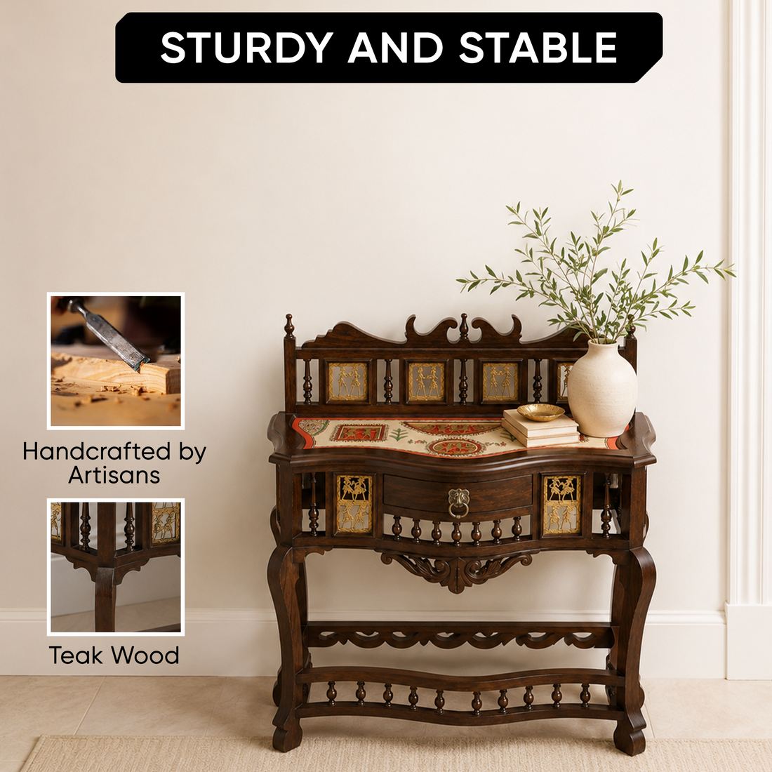 Royal Console Table in Teakwood with Walnut Finish (36x17x38)