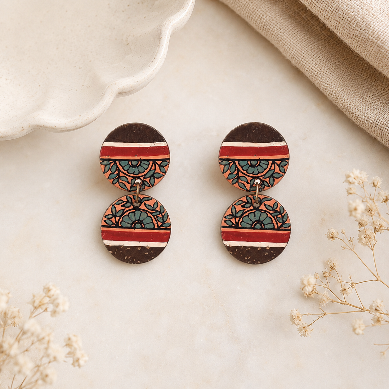 Floral Drops Handcrafted Tribal Wooden Earrings