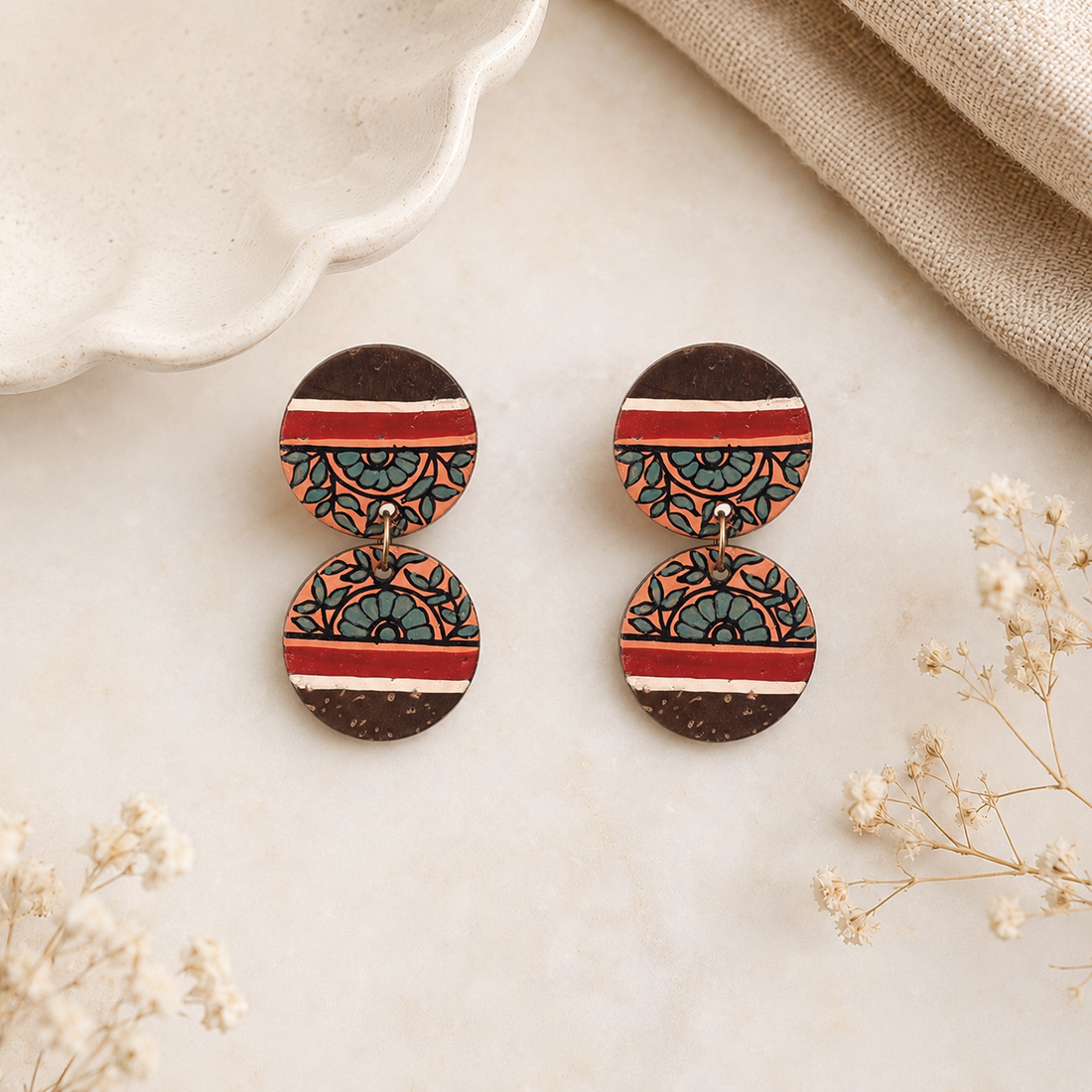 Floral Drops Handcrafted Tribal Wooden Earrings